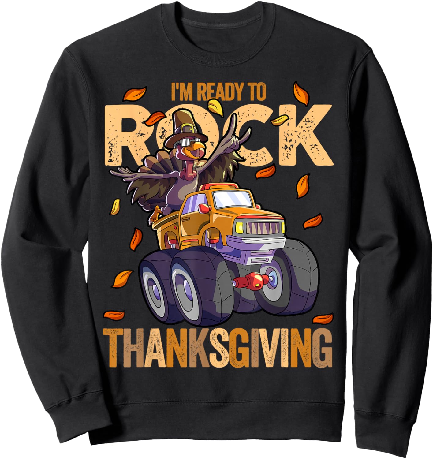 Funny Turkey Monster Truck Thanksgiving Kids Boys Turkey Sweatshirt - Sweatshirt | Black