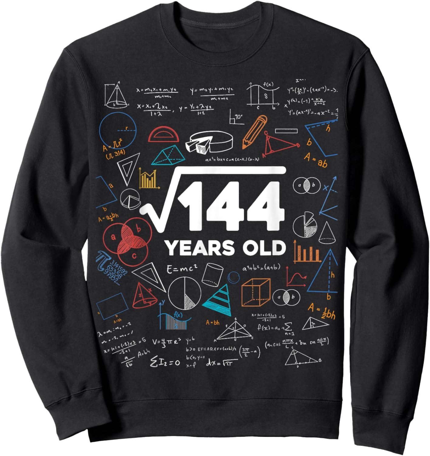 Square Root Of 144 12th Birthday Math Lover 12 Year Old Bday Sweatshirt - Sweatshirt | Black