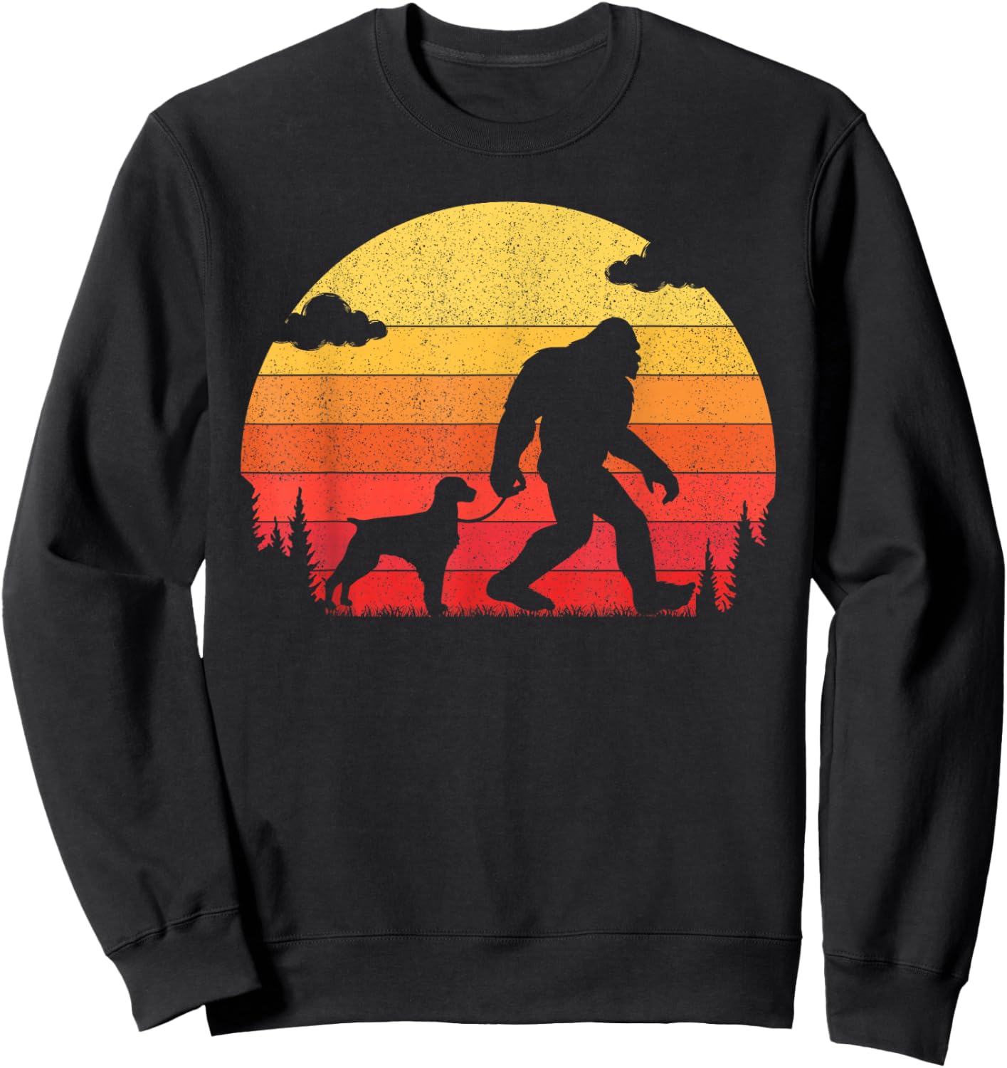 Retro Bigfoot Silhouette Walking Brittany Spaniel Dog Sweatshirt - Sweatshirt | Black