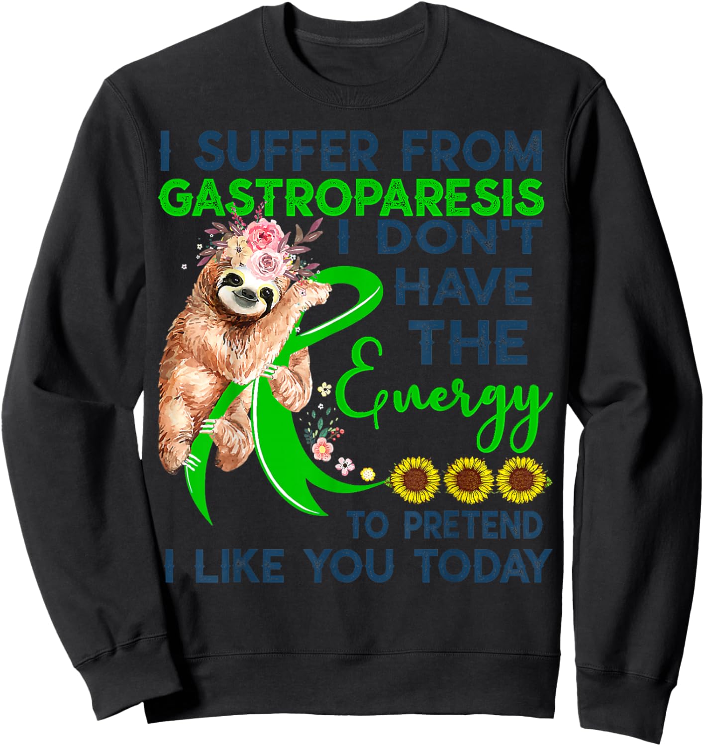 Gastroparesis sloth vintage awareness Shirt warrior support Sweatshirt - Sweatshirt | Black