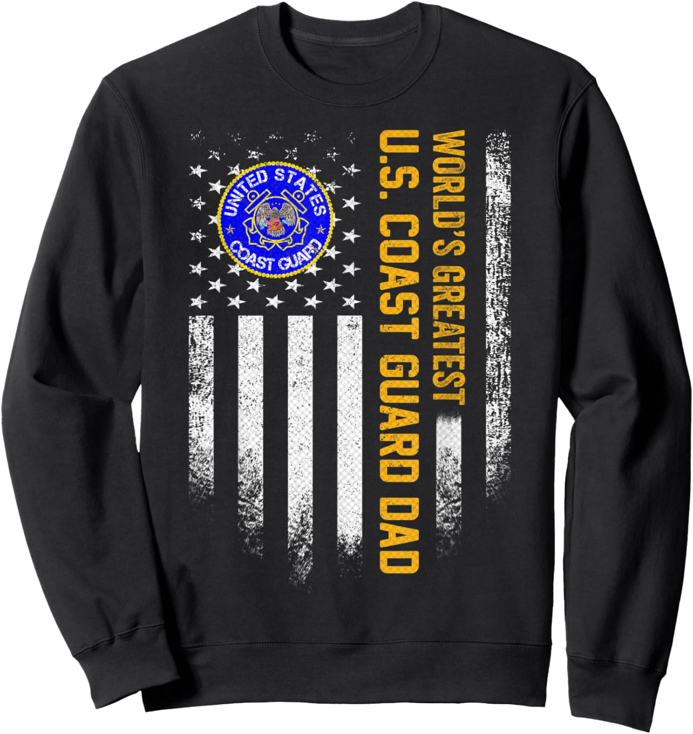 Vintage USA Flag World's Greatest US Coast Guard Veteran Dad Sweatshirt - Sweatshirt | Black