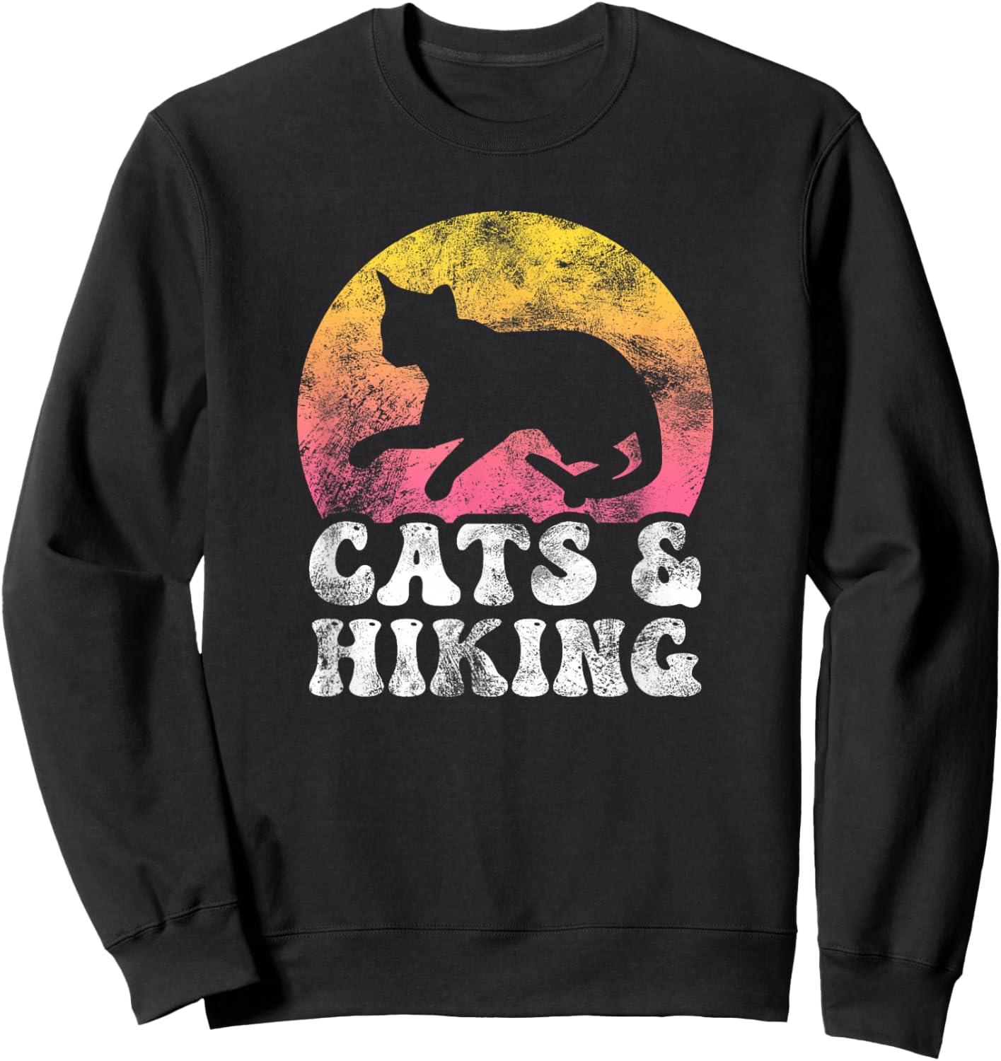 Funny Cats & Hiking Vintage Retro Hobby Sweatshirt - Sweatshirt | Black