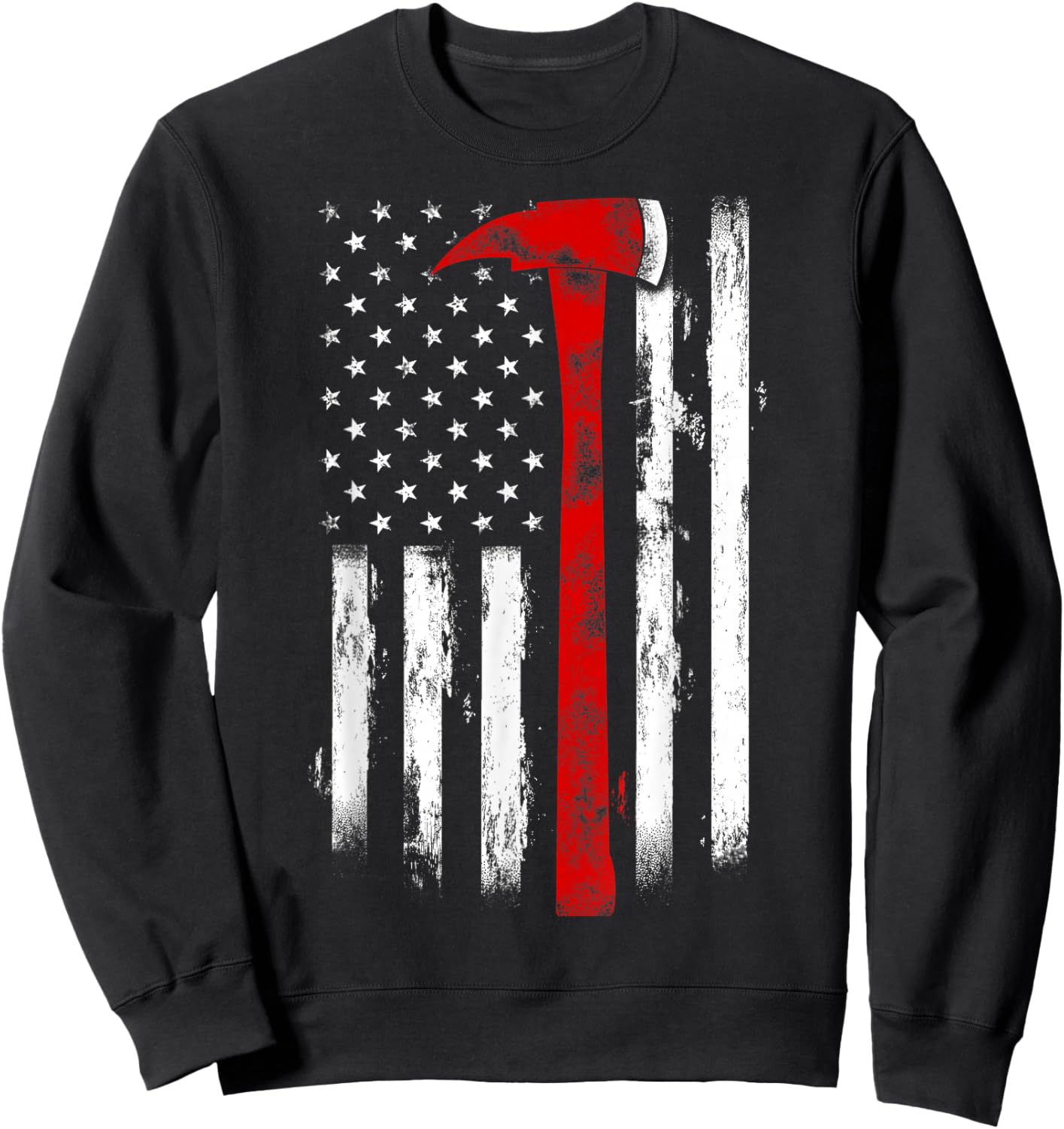 Fireman Ax Fire Department Firefighter American Axe Flag Sweatshirt - Sweatshirt | Black