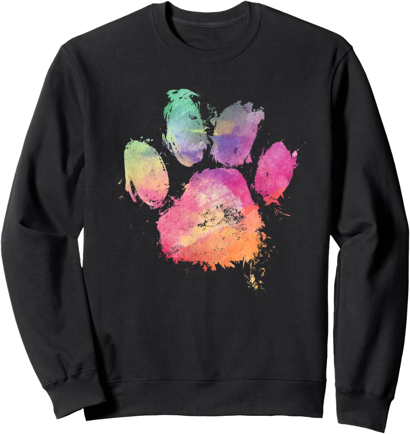 Cat Dog Paw Print Watercolor Rainbow Abstract Animal Lover Sweatshirt - Sweatshirt | Black