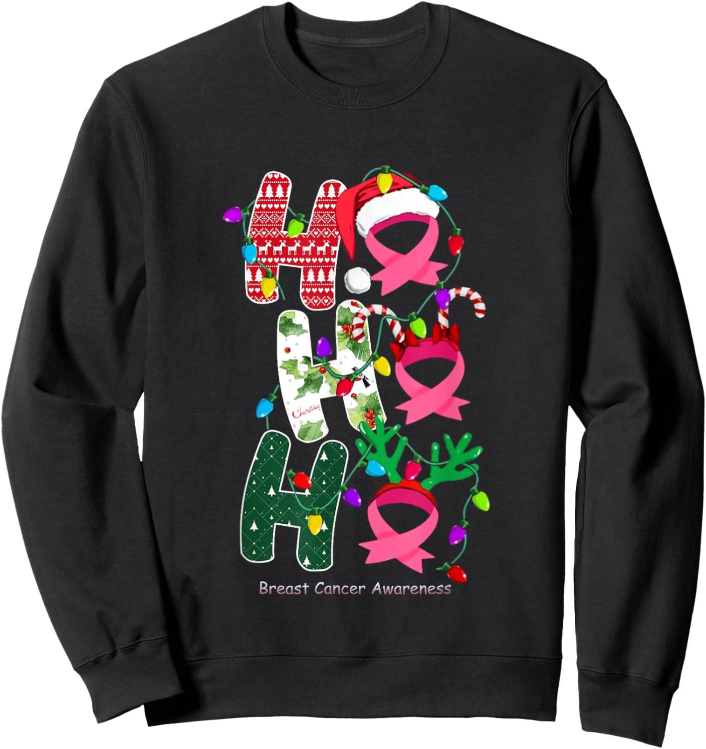 Ho Ho Ho Breast Cancer Awareness for Christmas Sweatshirt - Sweatshirt | Black