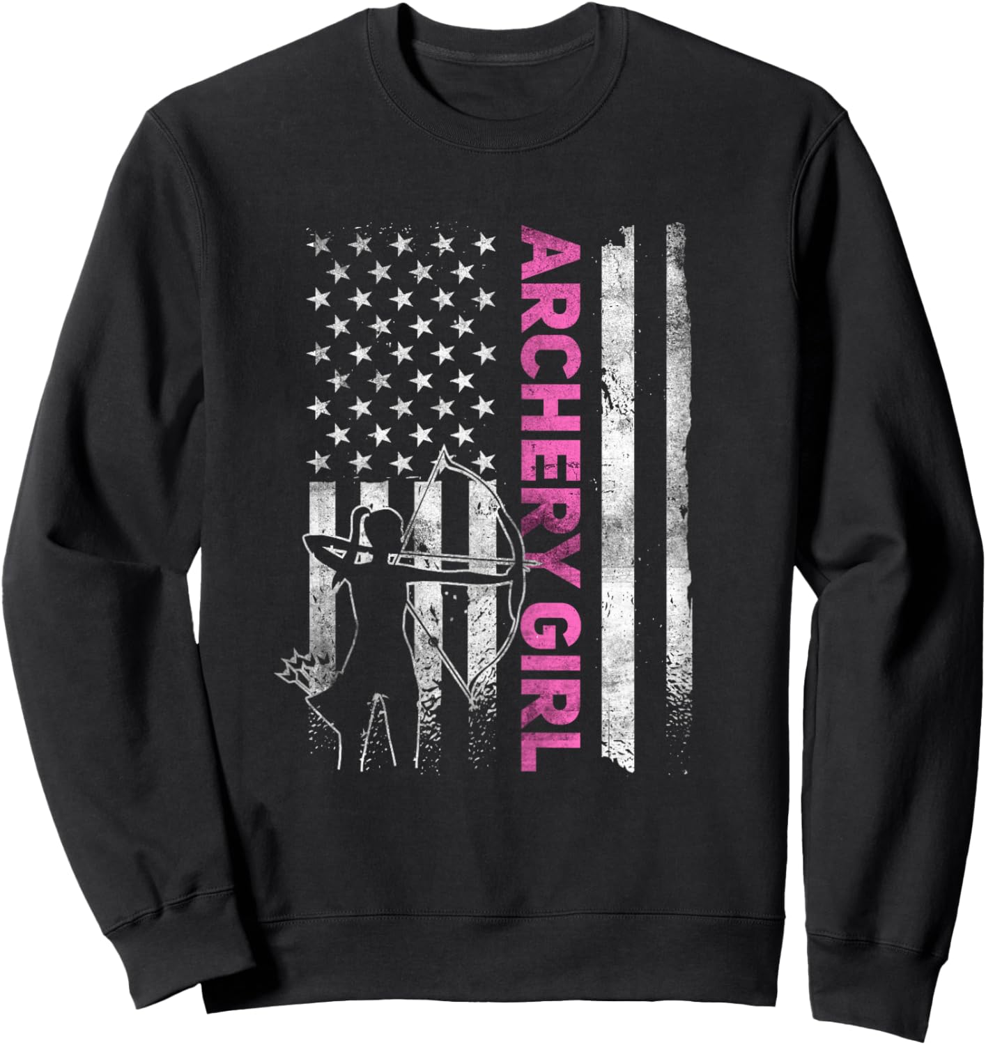 Retro American Archery Girl Apparel US Flag Female Archer Sweatshirt - Sweatshirt | Black