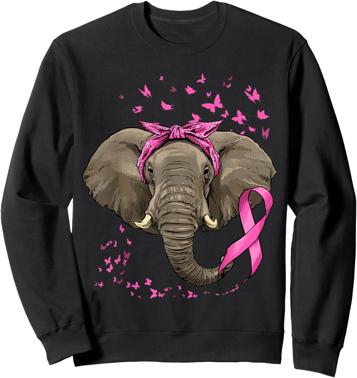 Elephant Breast Cancer Awareness Pink Ribbon Cancer Survivor Sweatshirt - Sweatshirt | Black