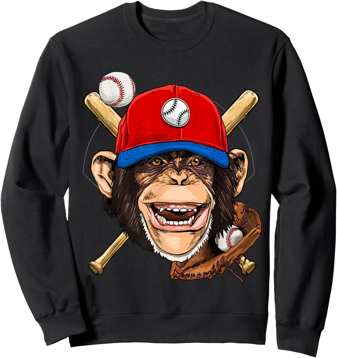 Monkey Baseball Monkey Lovers Baseball Player Sweatshirt - Sweatshirt | Black