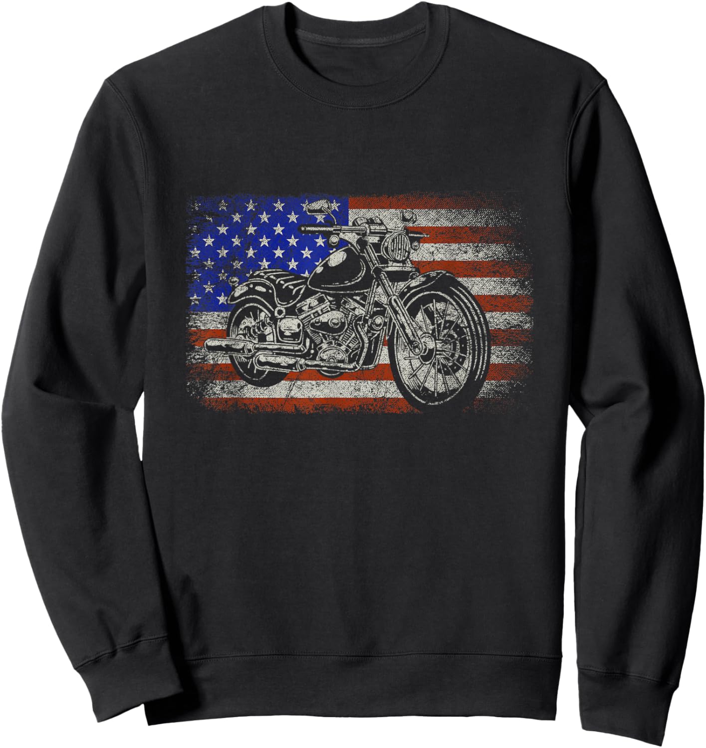 Patriotic American Motorcycle Rider Gift US Flag Biker Women Men Sweatshirt - Sweatshirt | Black