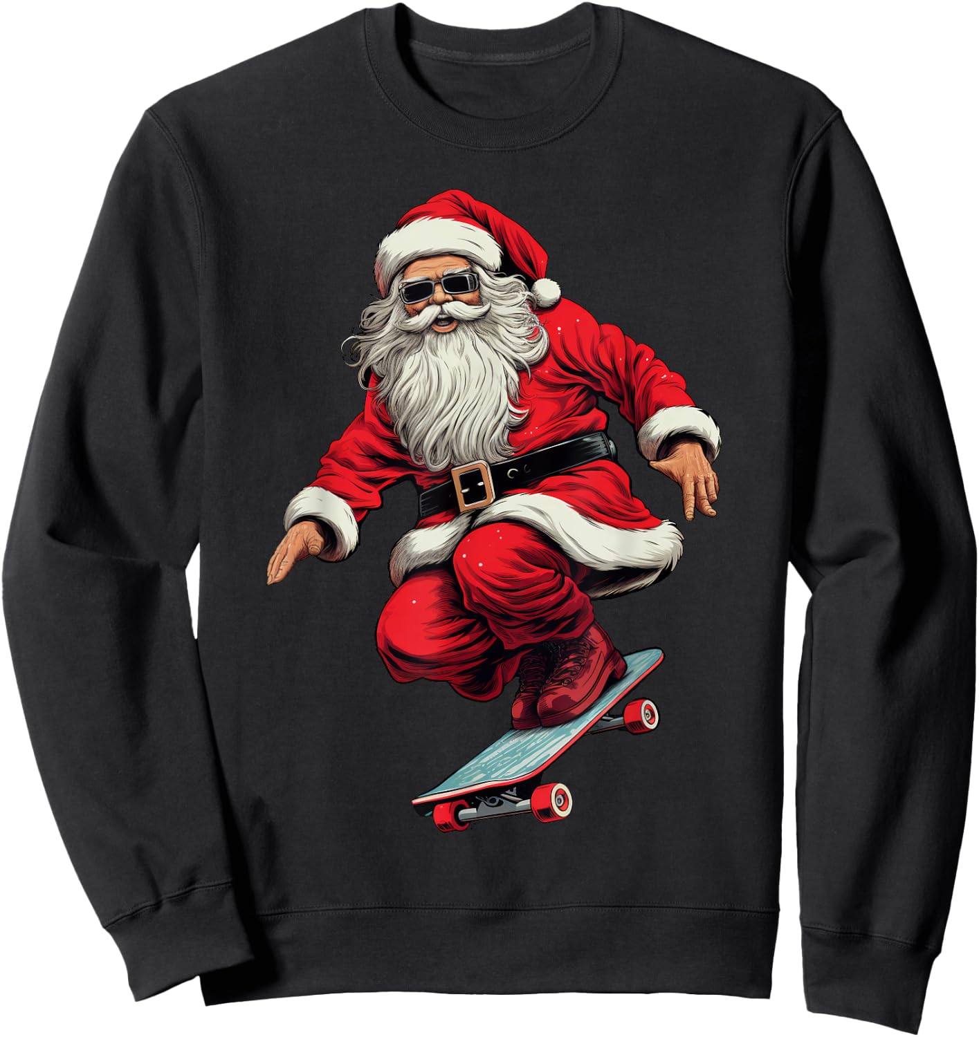 Santa Skateboard Christmas Xmas Skateboarding Pajama Sweatshirt - Sweatshirt | Black