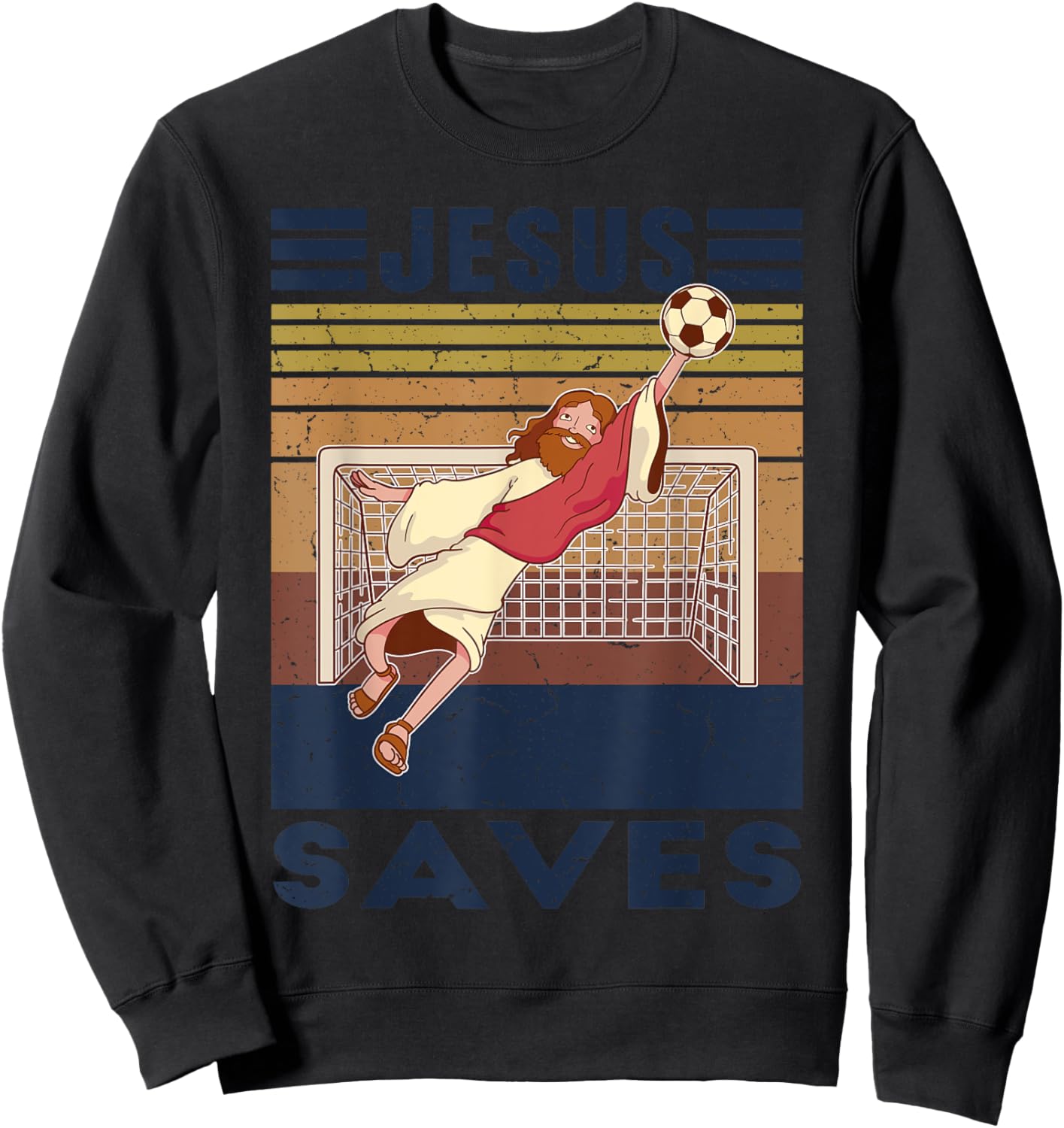Retro Goalkeeper Jesus Saves Soccer Goal Sweatshirt - Sweatshirt | Black