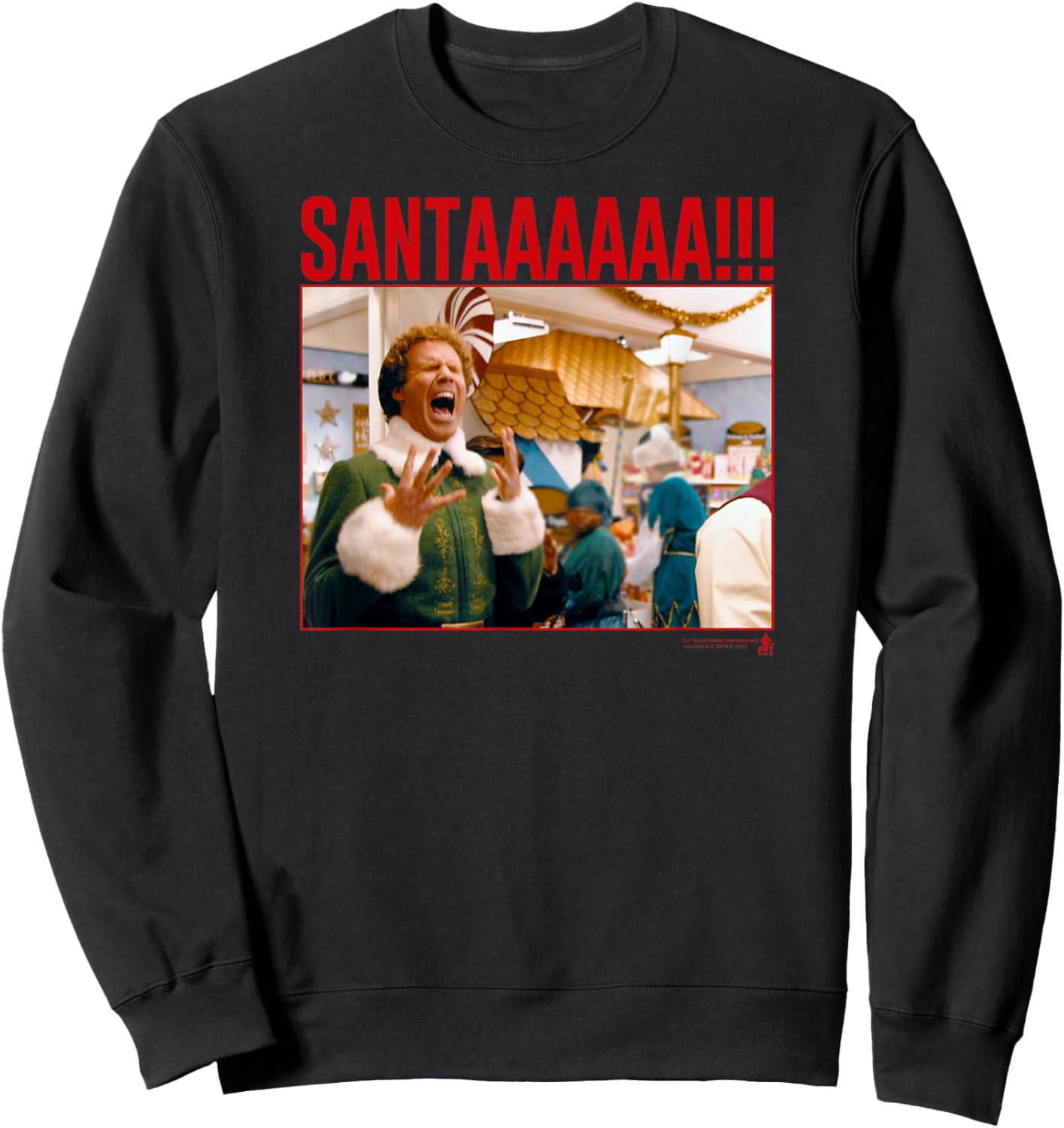 Elf Santa Scream Funny Christmas Sweatshirt - Sweatshirt | Black