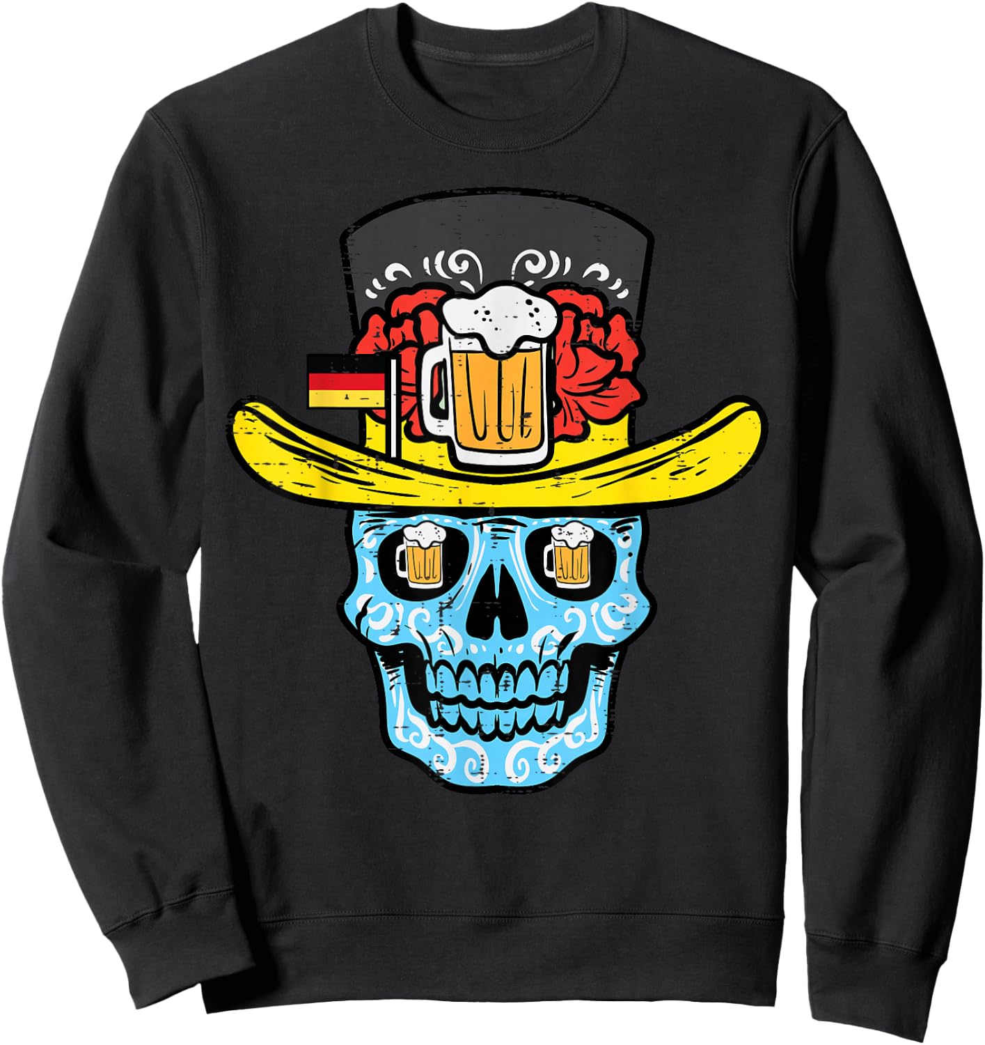Oktoberfest Sugar Skull Sombrero German Mexican Men Women Sweatshirt - Sweatshirt | Black