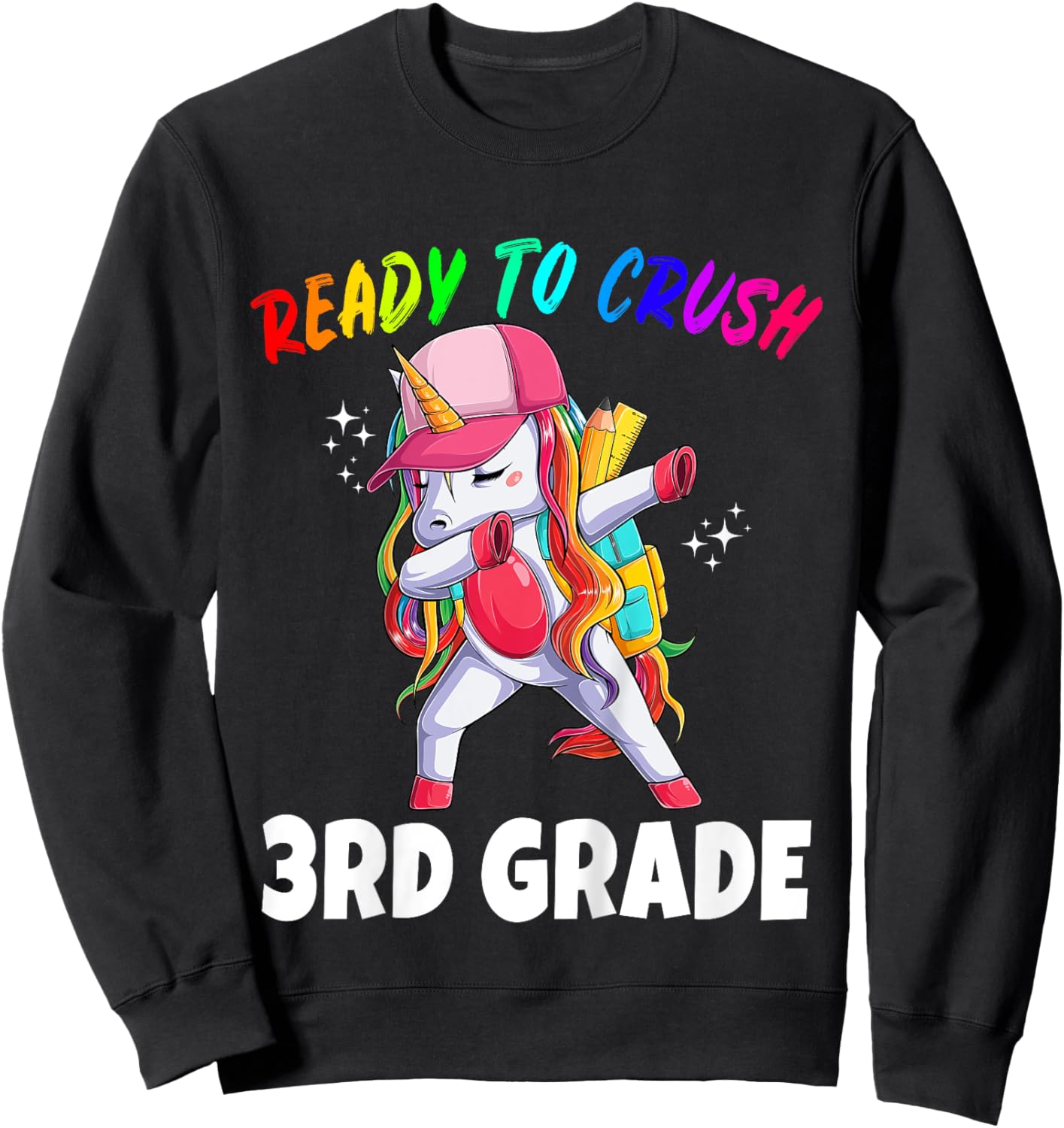 3rd Grade Unicorn First Day of School Gift Girls Rainbow Sweatshirt - Sweatshirt | Black