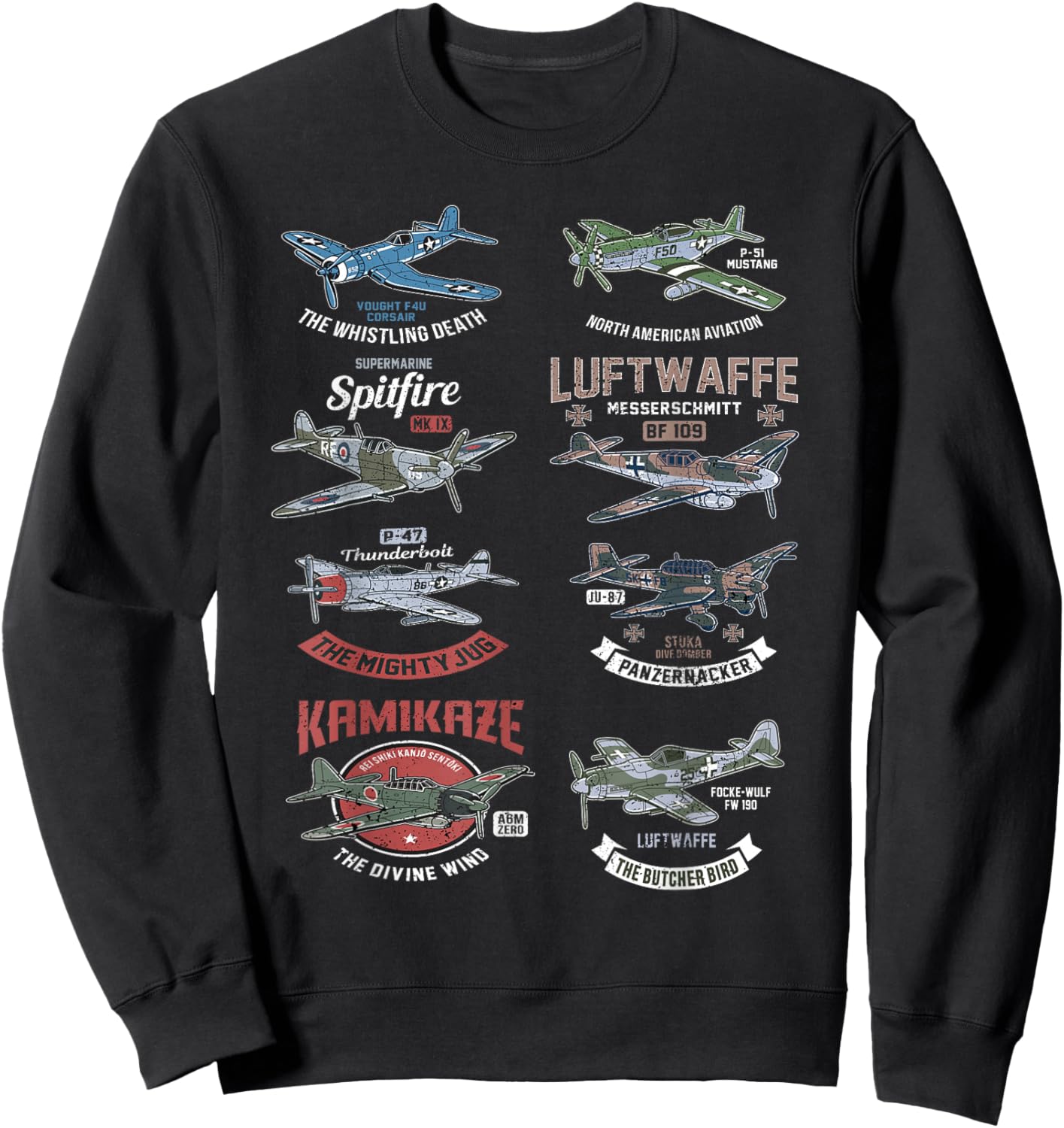 WW2 Planes Warbirds Warplanes F4U Corsair P-47 Thunderbolt Sweatshirt - Sweatshirt | Black