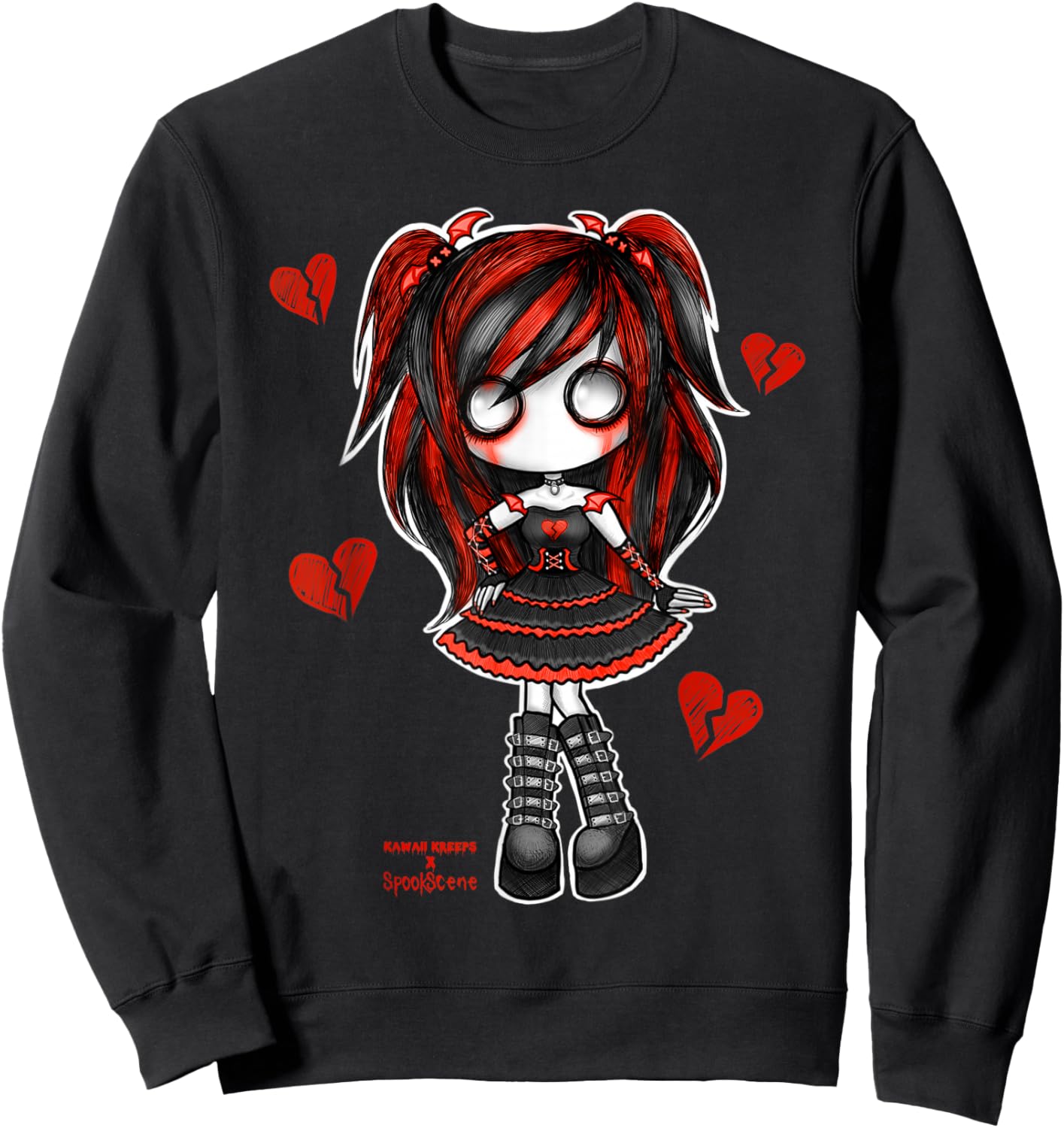 Spookscene Emo Girl Drawing Soft Goth Mall Goth Red Alt Cute Sweatshirt - Sweatshirt | Black
