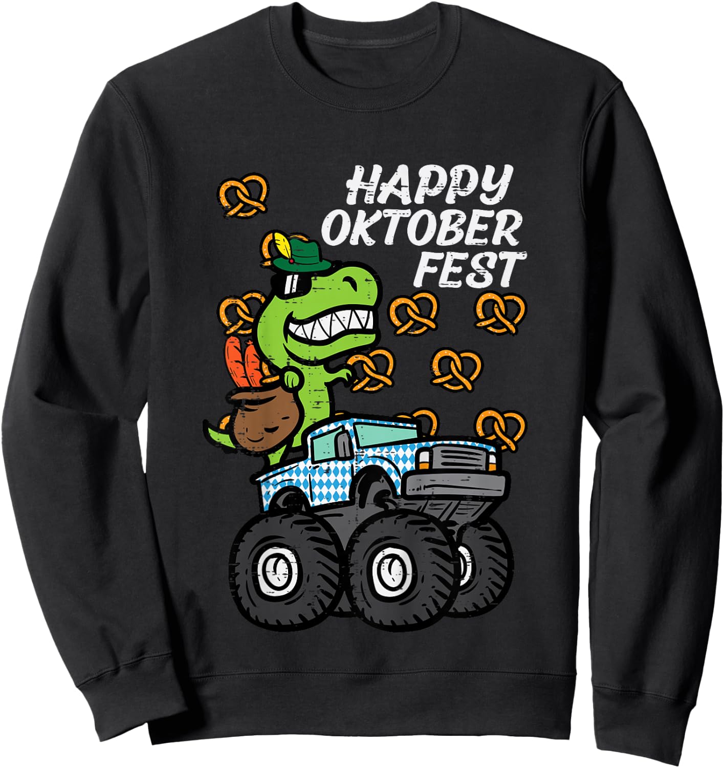 Kids Happy Oktoberfest Dino Monster Truck German Toddler Boys Kid Sweatshirt - Sweatshirt | Black