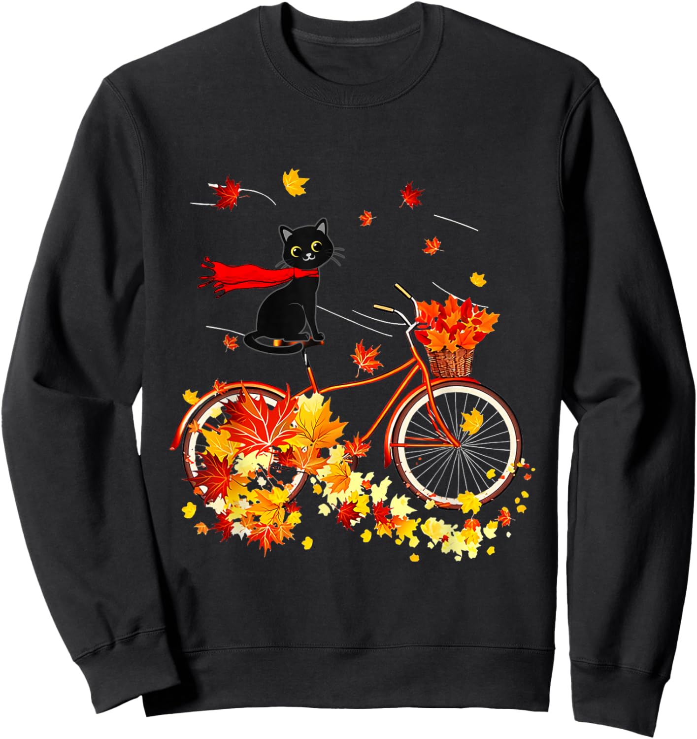 Black Cat Autumn Funny Fall Cycling Lover Sweatshirt - Sweatshirt | Black