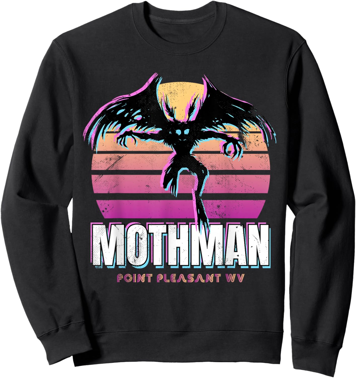 Retro Mothman 80s Cryptid Sunset Sweatshirt - Sweatshirt | Black