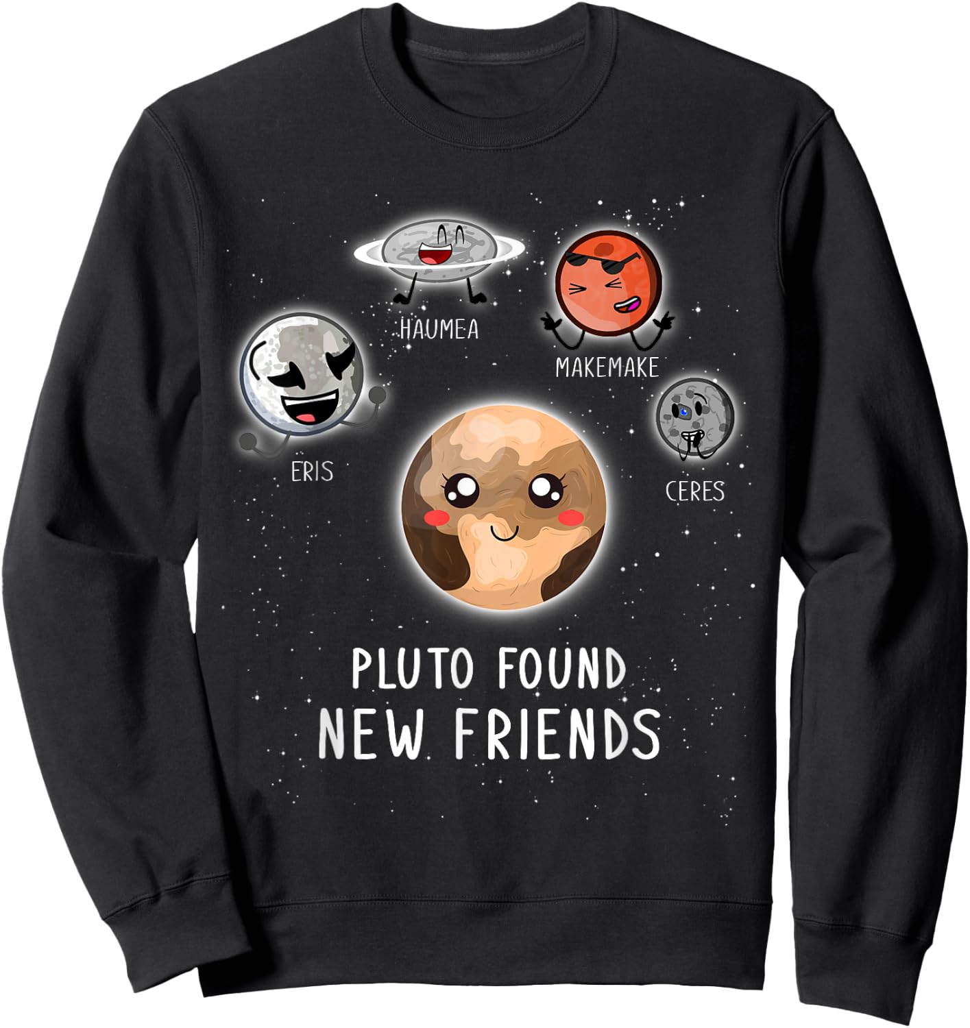 Pluto Found New Friend Planet Face Sweatshirt - Sweatshirt | Black