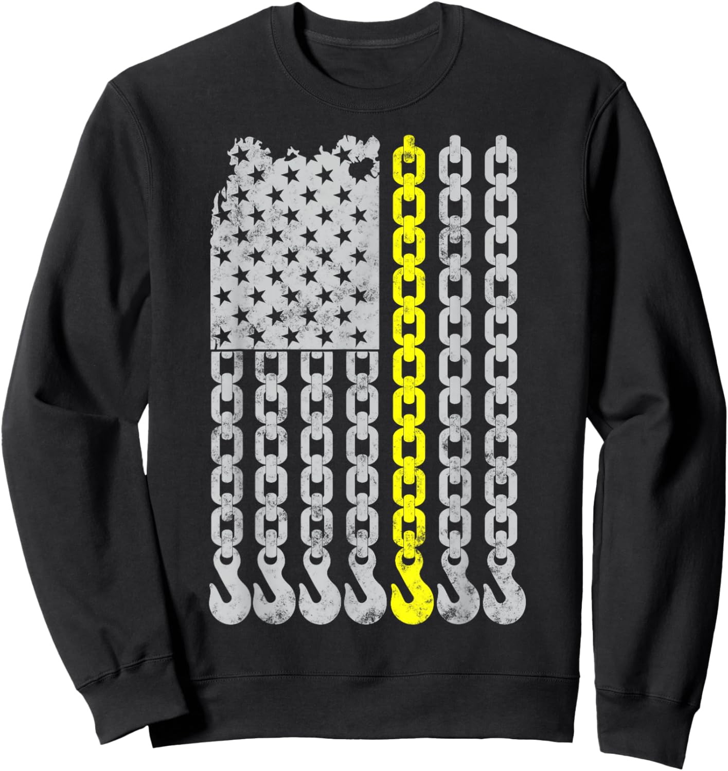 Thin yellow line Chain Hook American flag Tow Truck Driver Sweatshirt - Sweatshirt | Black
