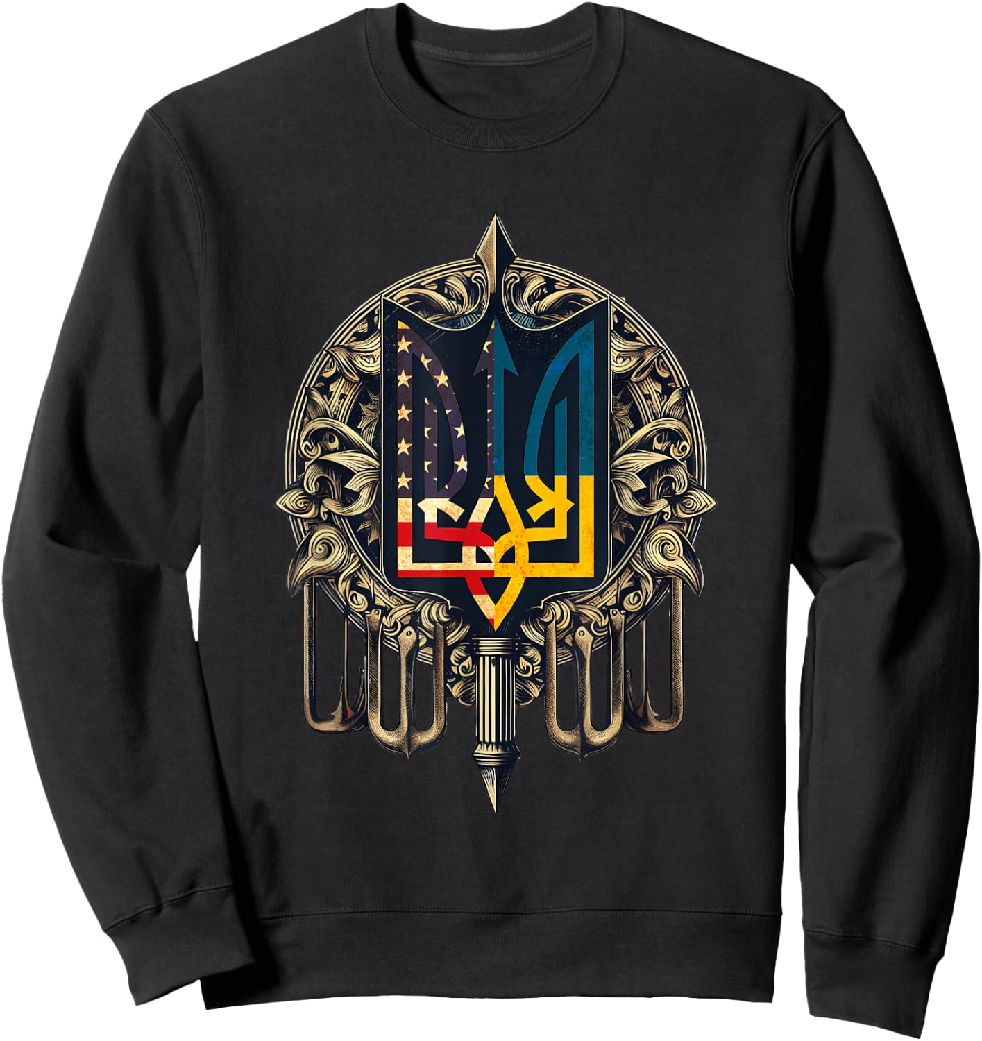 Vintage Ukraine American Flag Ukrainian Trident Men Sweatshirt - Sweatshirt | Black
