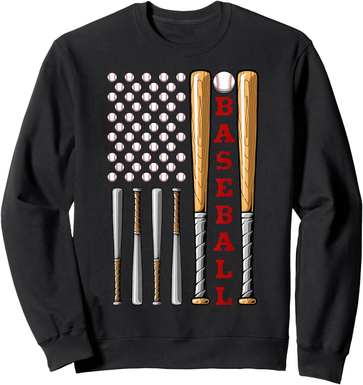 Patriotic US American Baseball Flag - Vintage Baseball Flag Sweatshirt - Sweatshirt | Black