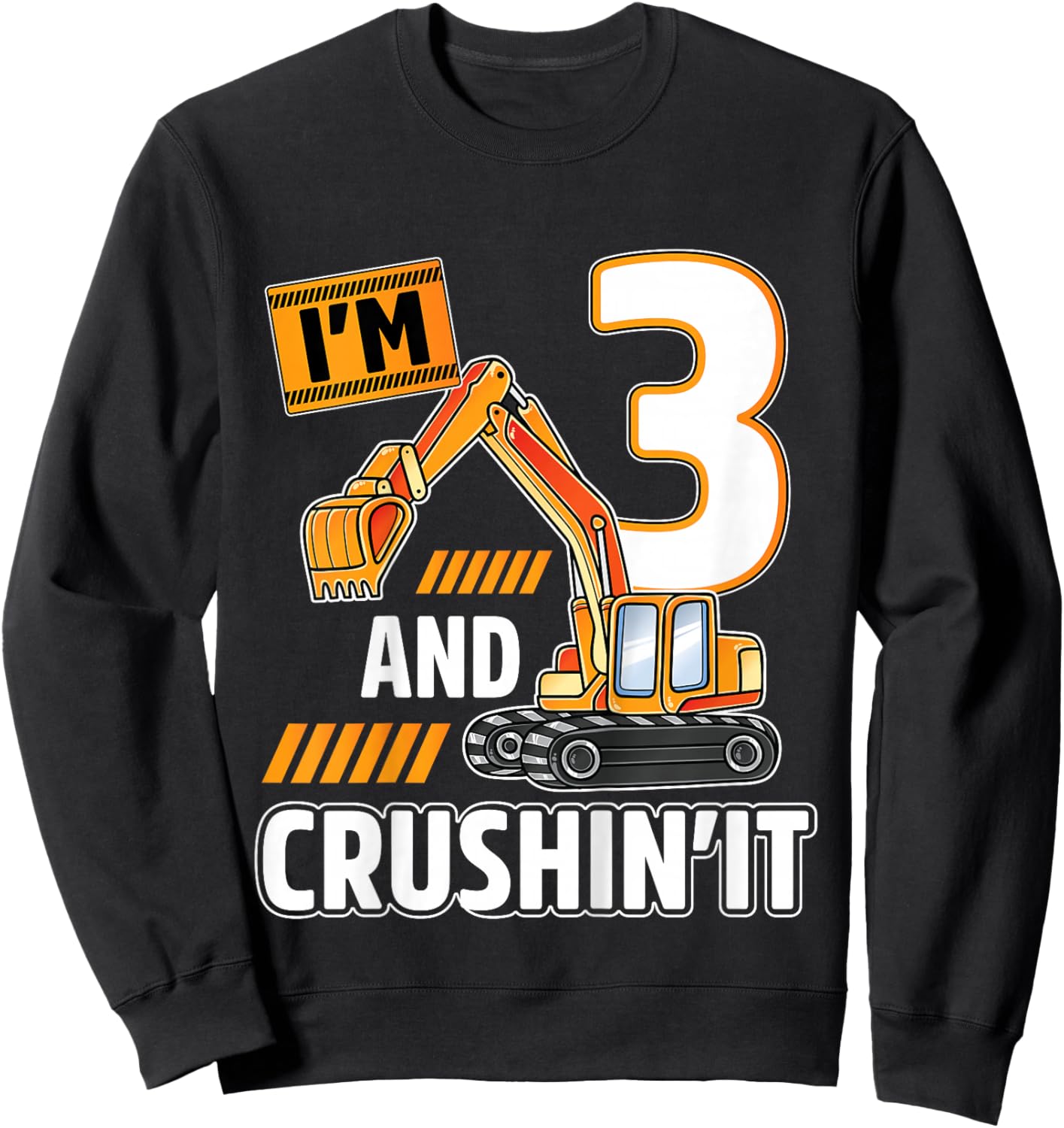 3 year old vehicles construction excavator Birthday 3rd Sweatshirt - Sweatshirt | Black