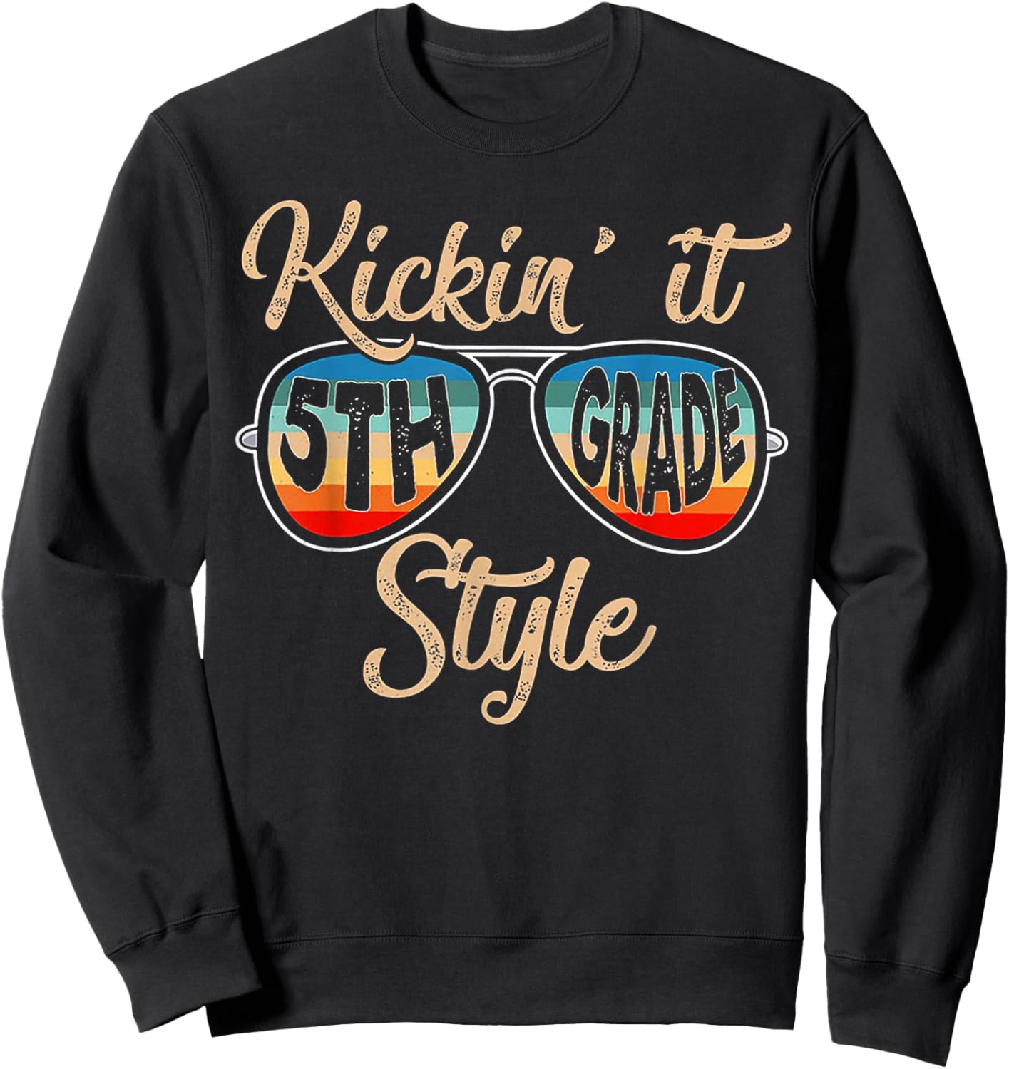 Retro Vintage Kickin' It 5th Grade Sunglasses Sweatshirt - Sweatshirt | Black