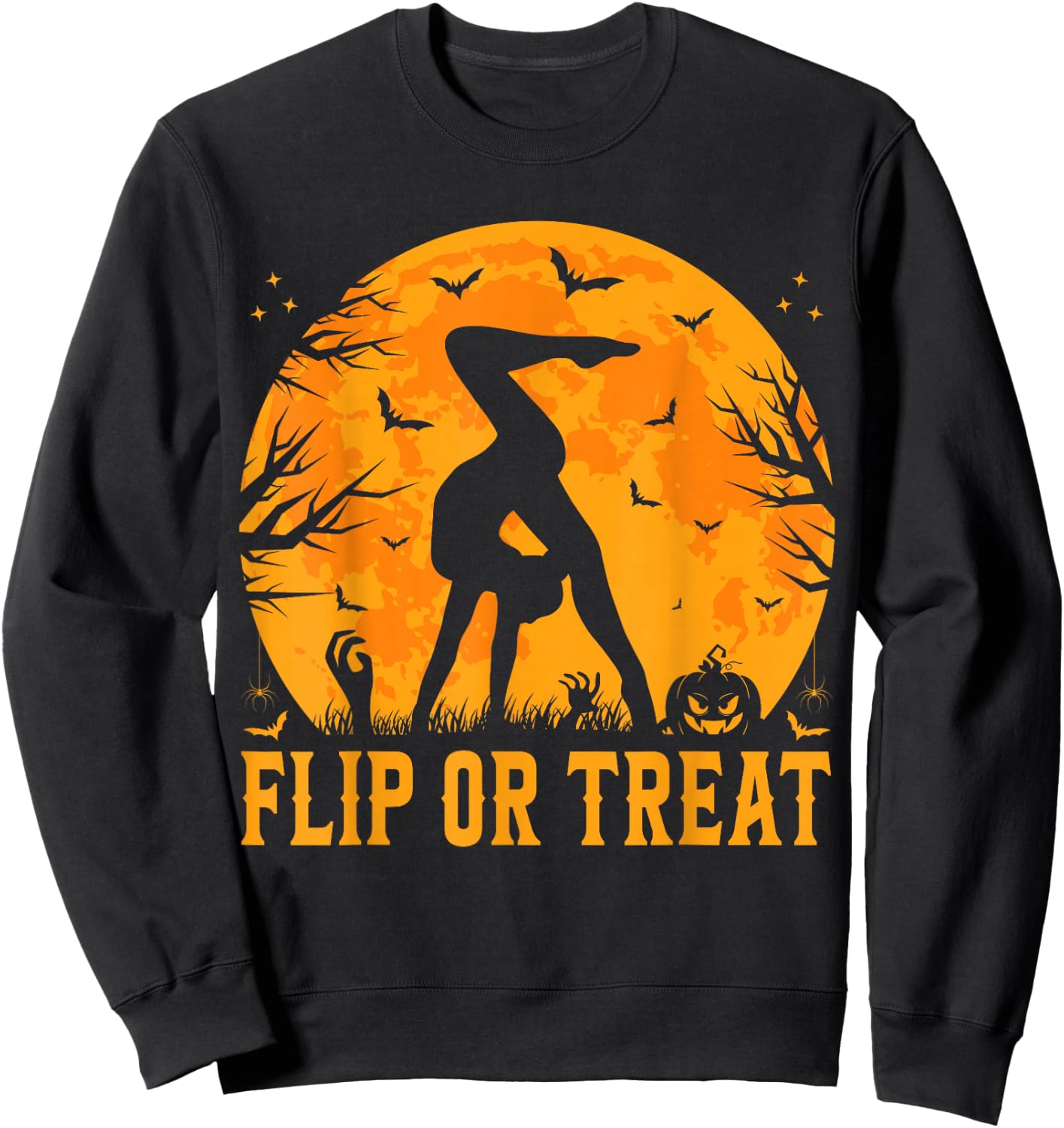 Gymnastics Halloween Flip or Treat Halloween Gymnastics Sweatshirt - Sweatshirt | Black