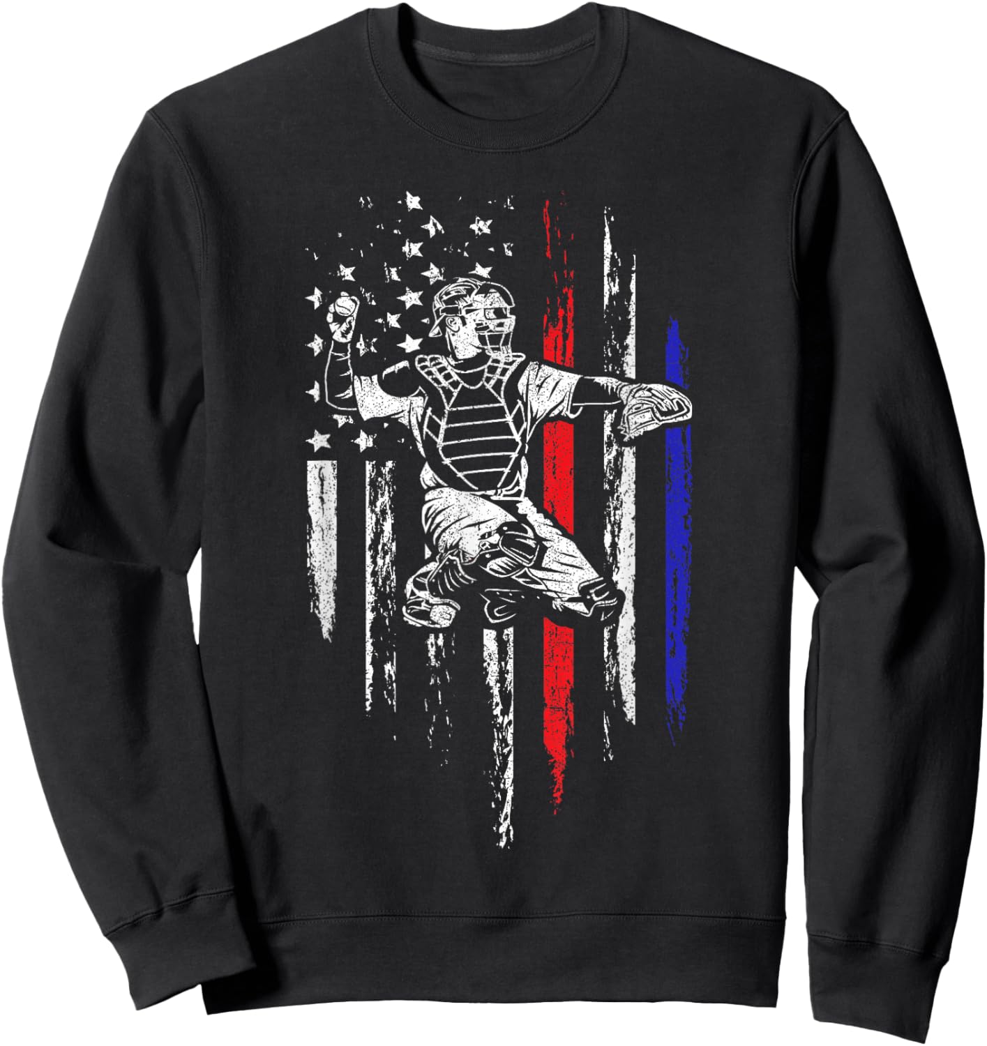 Baseball American Flag Patriotic Catcher 4th of July Gift Sweatshirt - Sweatshirt | Black