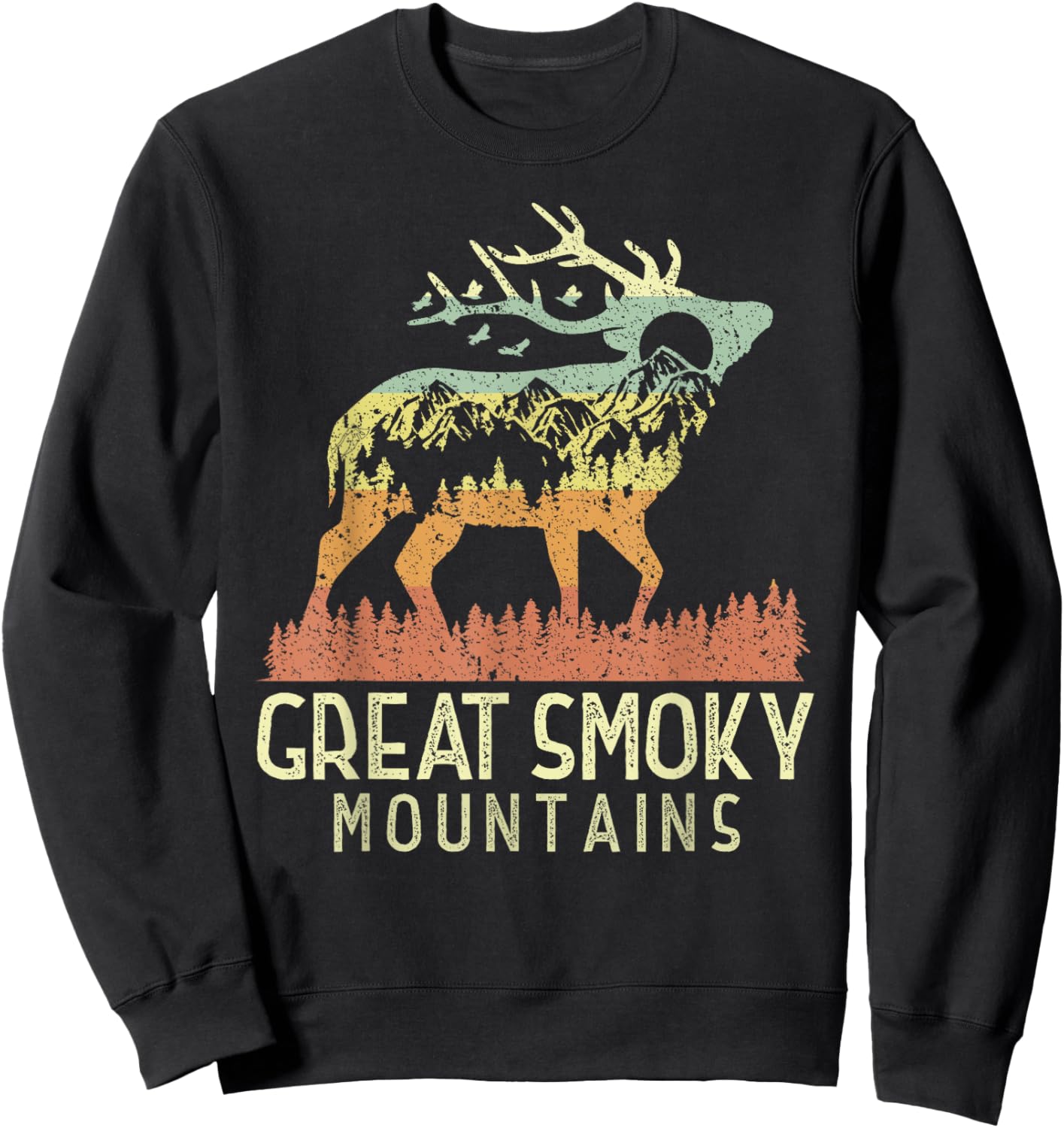 Great Smoky Mountains National Park Retro Mountain Elk Gift Sweatshirt - Sweatshirt | Black