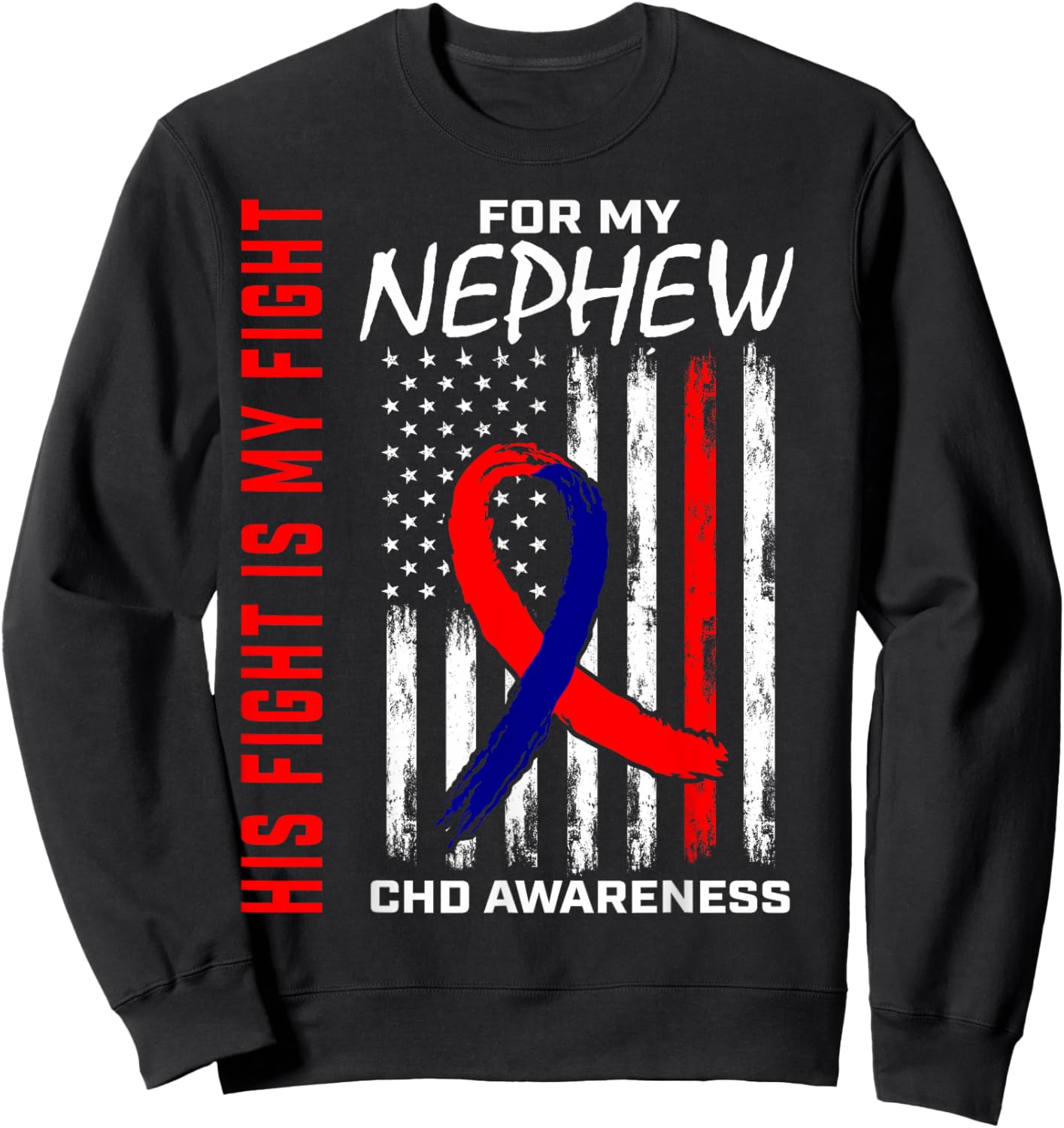Congenital Heart Defect CHD Awareness Nephew American Flag Kids Men Sweatshirt - Sweatshirt | Black