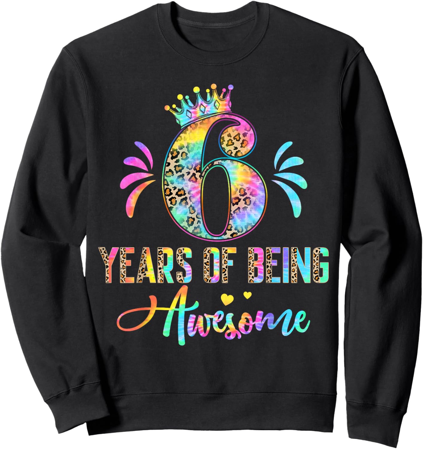 Kids Six Year Old Rainbow 6th Birthday Leopard for Girls 6 Sweatshirt - Sweatshirt | Black