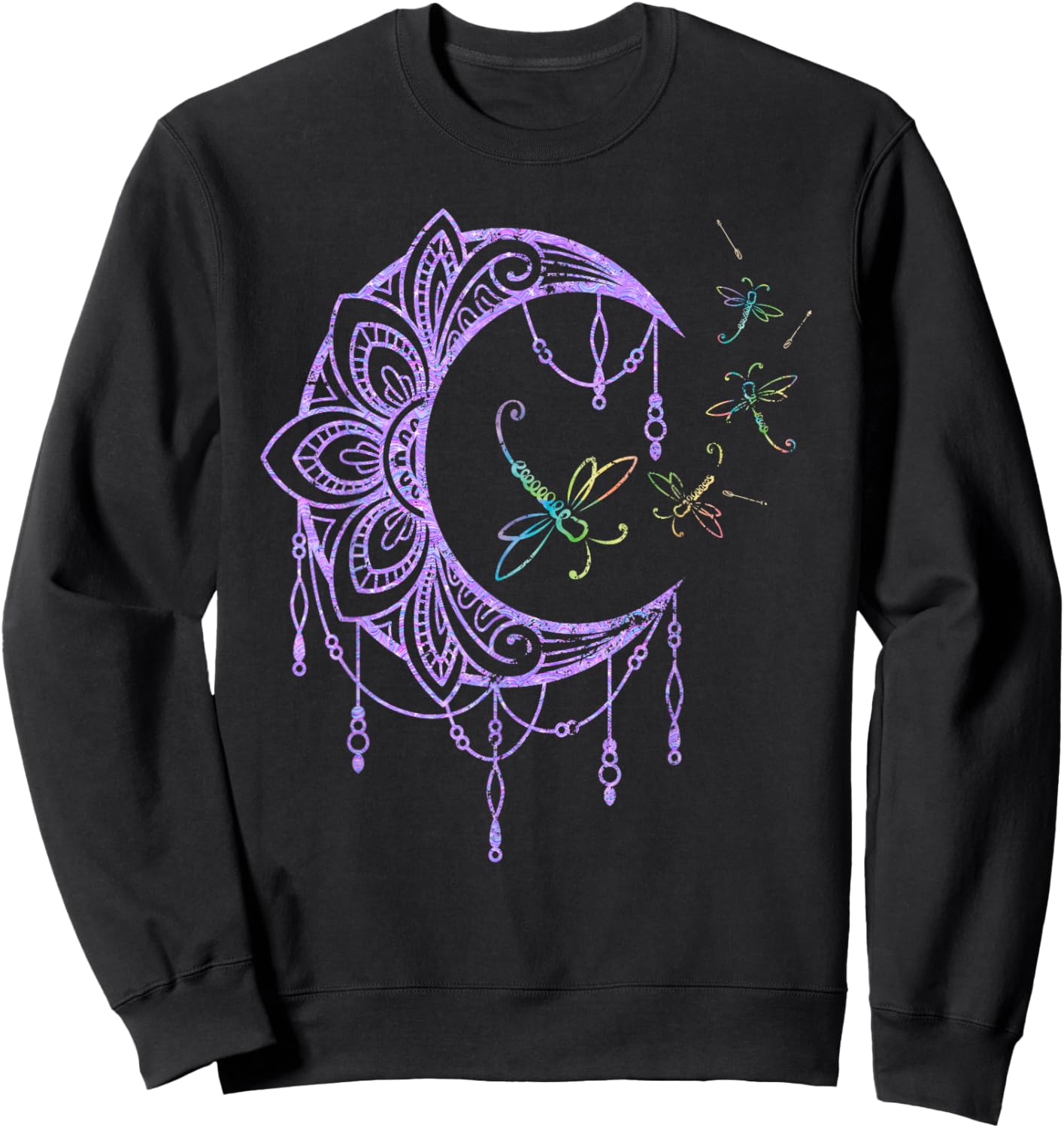 Hippie Nature Forest Insect Moon Gift Wildlife Dragonfly Sweatshirt - Sweatshirt | Black