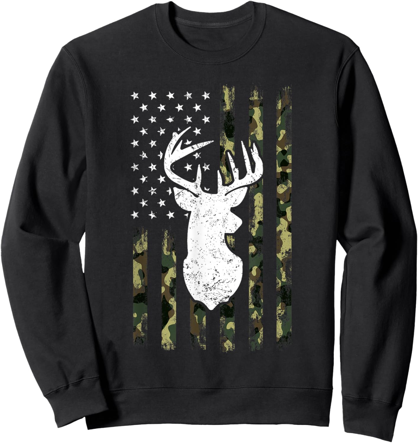 Hunting Shirt American Camouflage Flag Deer Silhouette Sweatshirt - Sweatshirt | Black