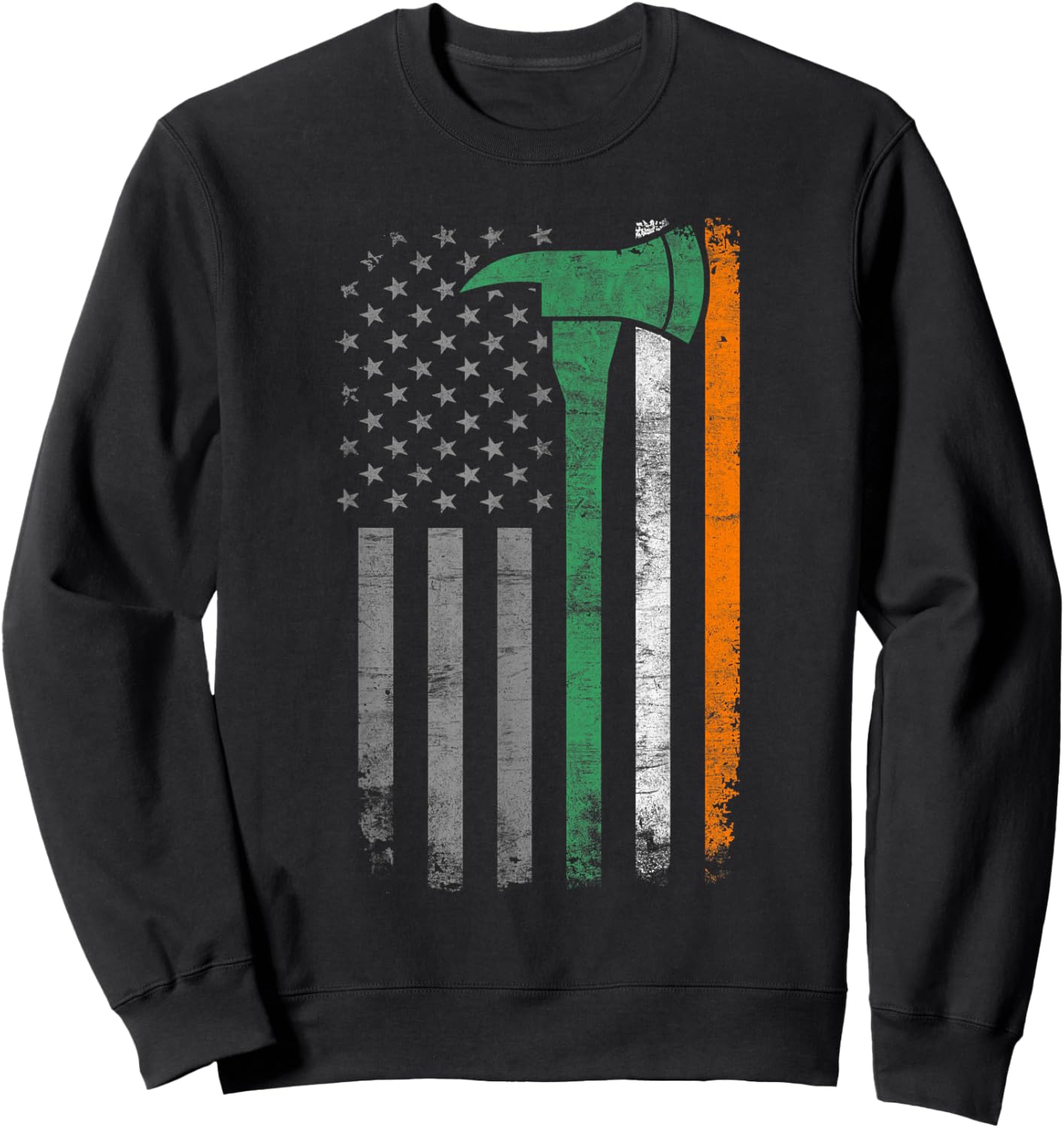 Firefighter St Patrick Day Shirt Vintage Axes American Flag Kids Men Sweatshirt - Sweatshirt | Black
