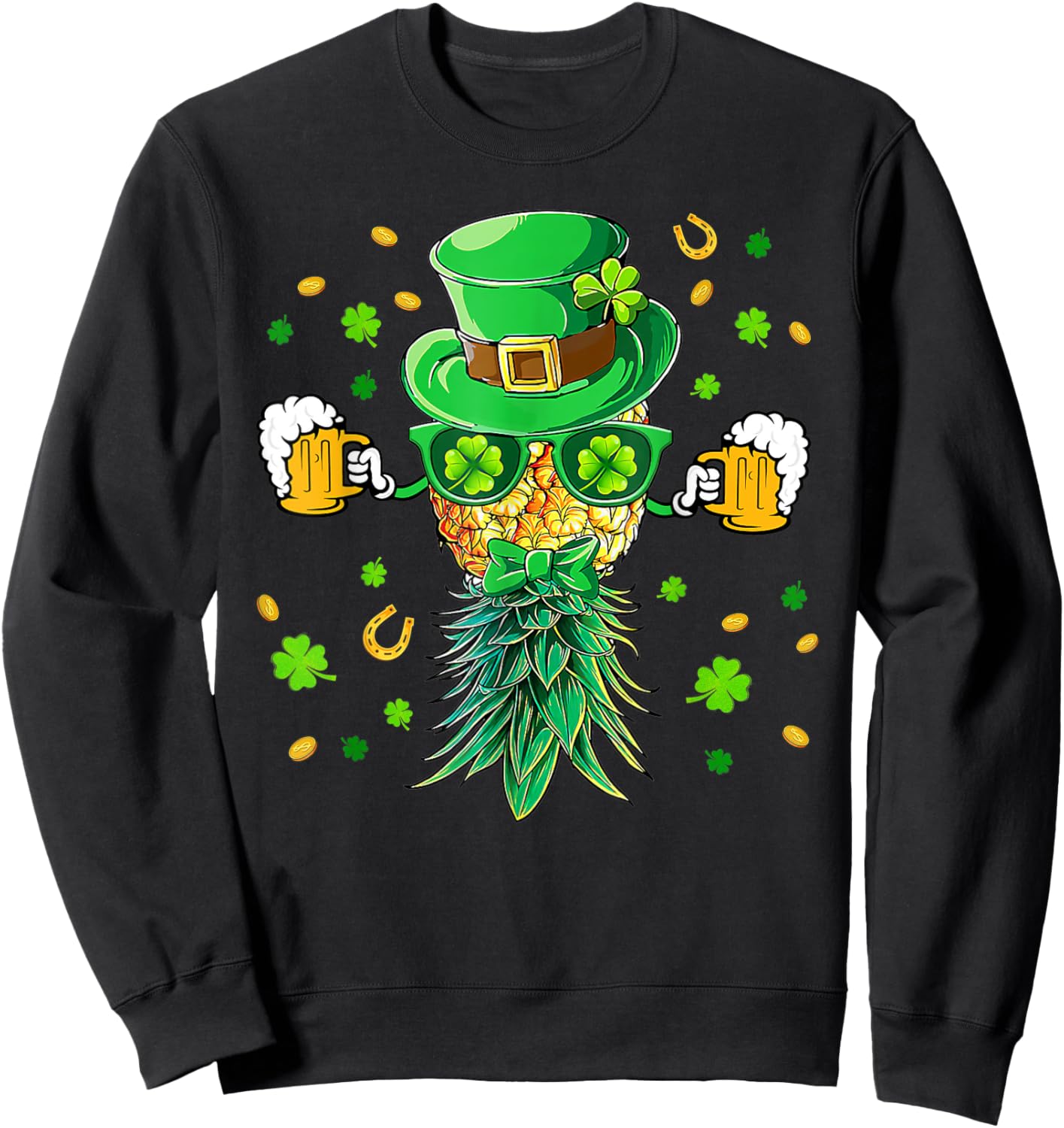 Upside Down Leprechaun Pineapple Beer St Patrick's Day Sweatshirt - Sweatshirt | Black