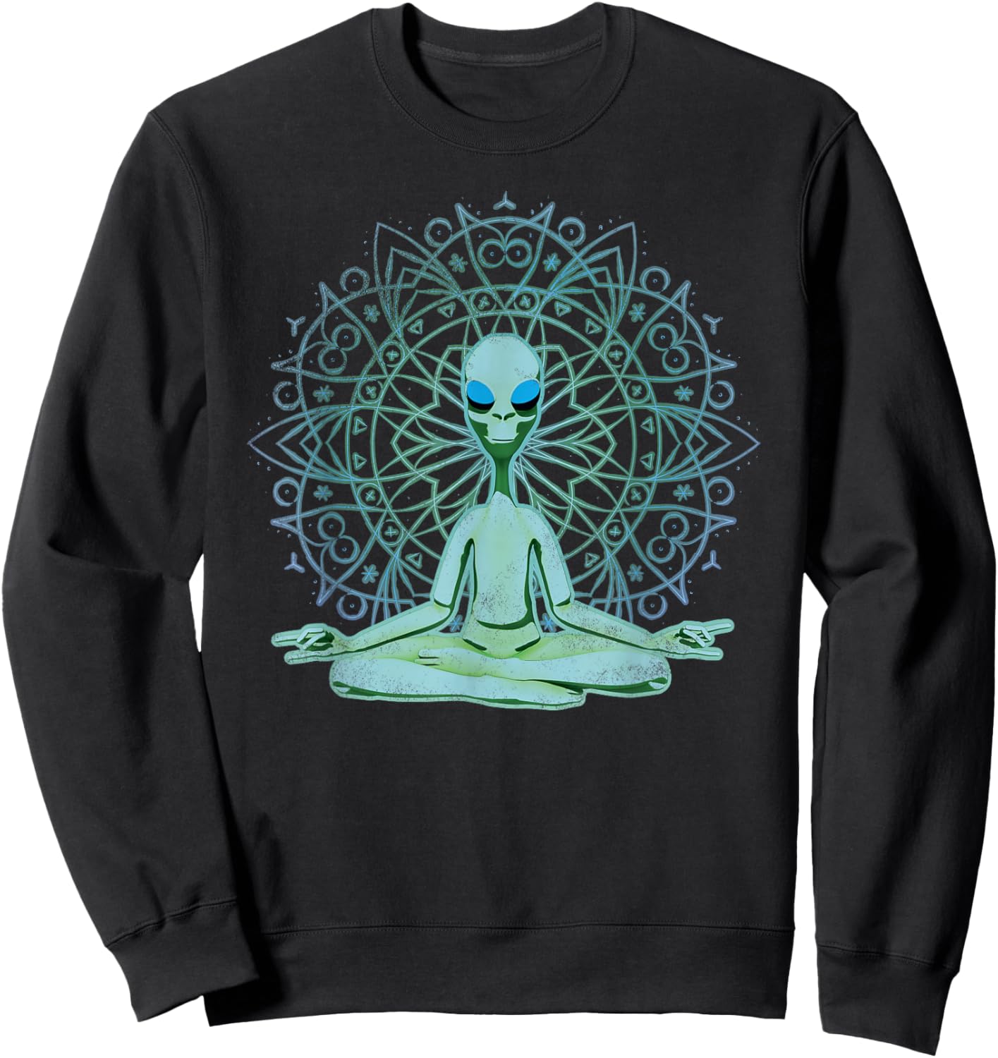 Alien Shirt UFO Mandala Meditating Green Alien Lotus Zen Sweatshirt - Sweatshirt | Black