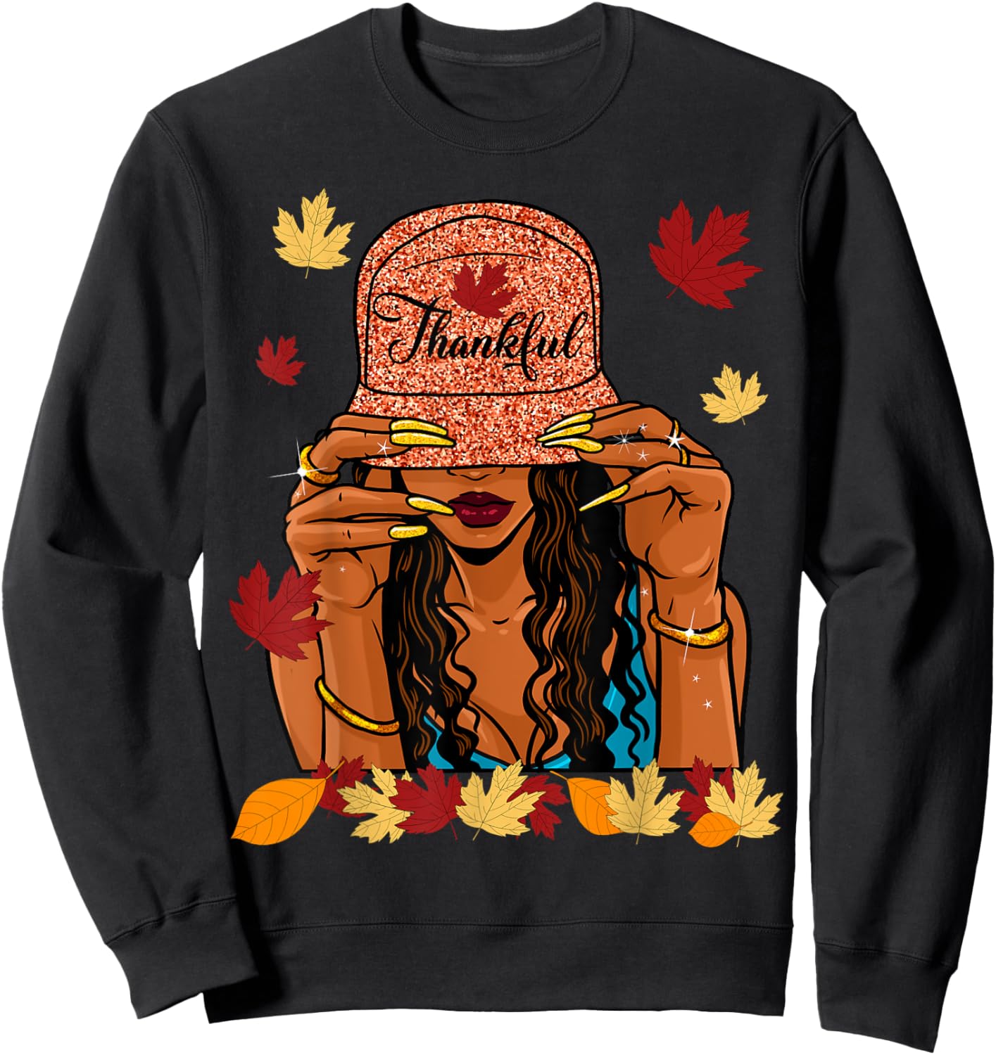 Thanksgiving Thankful Afro African American Autumn Fall Sweatshirt - Sweatshirt | Black