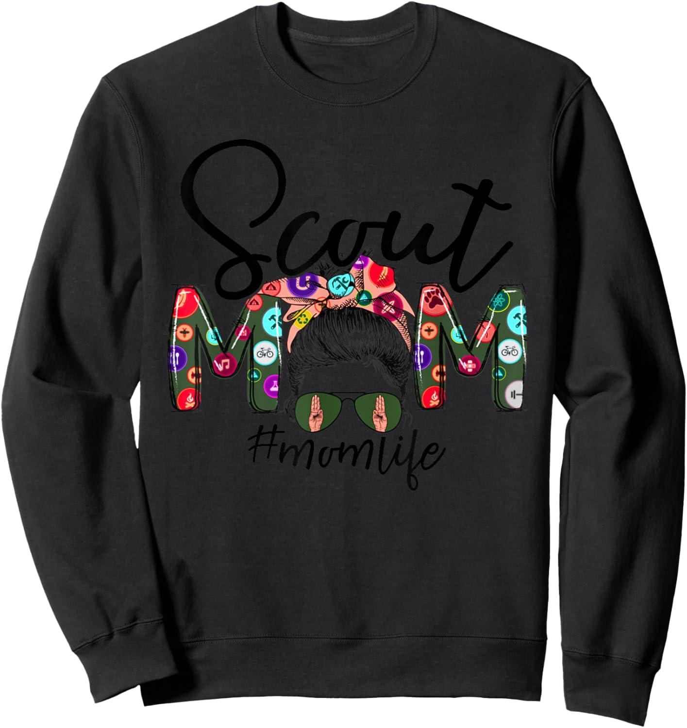 Scouting Scout Mom Life Messy Bun Hair Mother's Day Mommy Sweatshirt - Sweatshirt | Black