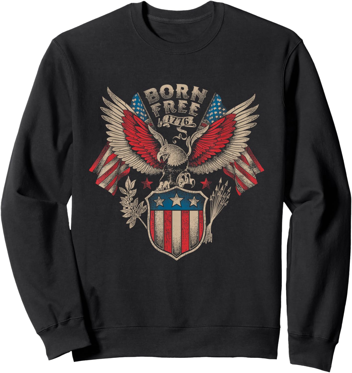 Born Free 1776 USA Patriot Eagle Sweatshirt - Sweatshirt | Black