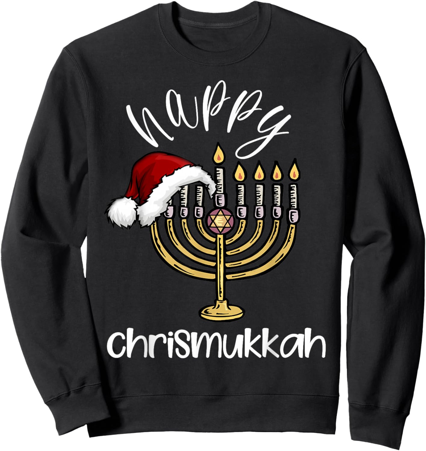 merry chrismukkah happy hanukkah christmas santa hat Xmas Sweatshirt - Sweatshirt | Black