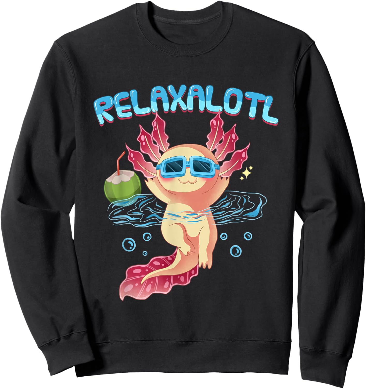 Relaxalotl Axolotl Vacation Trip Beach Swimming Sweatshirt - Sweatshirt | Black