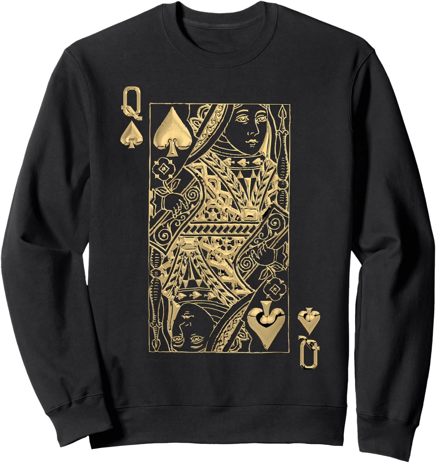 Playing Cards - Royal Flush - Queen of Spades in Gold Sweatshirt - Sweatshirt | Black
