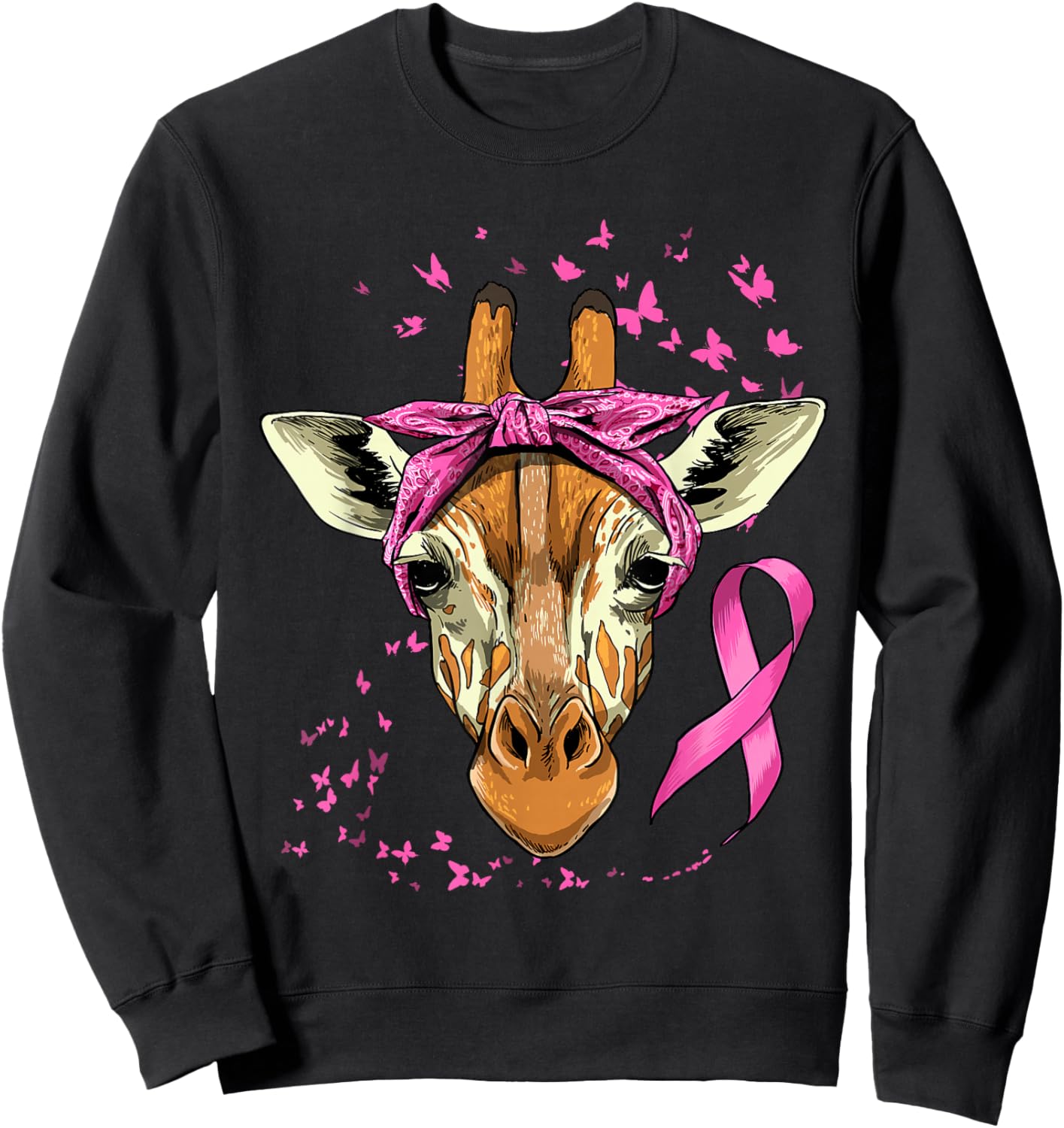 Giraffe Breast Cancer Awareness Pink Ribbon Cancer Survivor Sweatshirt - Sweatshirt | Black
