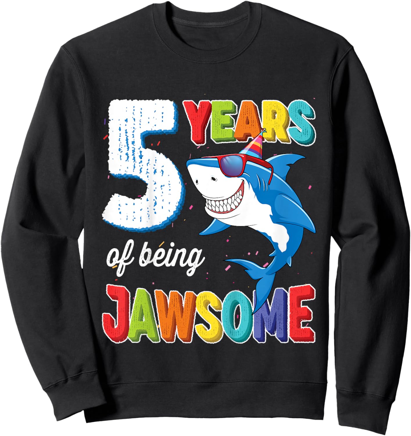 Kids 5 Year Old Boys Kids JawSome Shark 5th Birthday Sweatshirt - Sweatshirt | Black