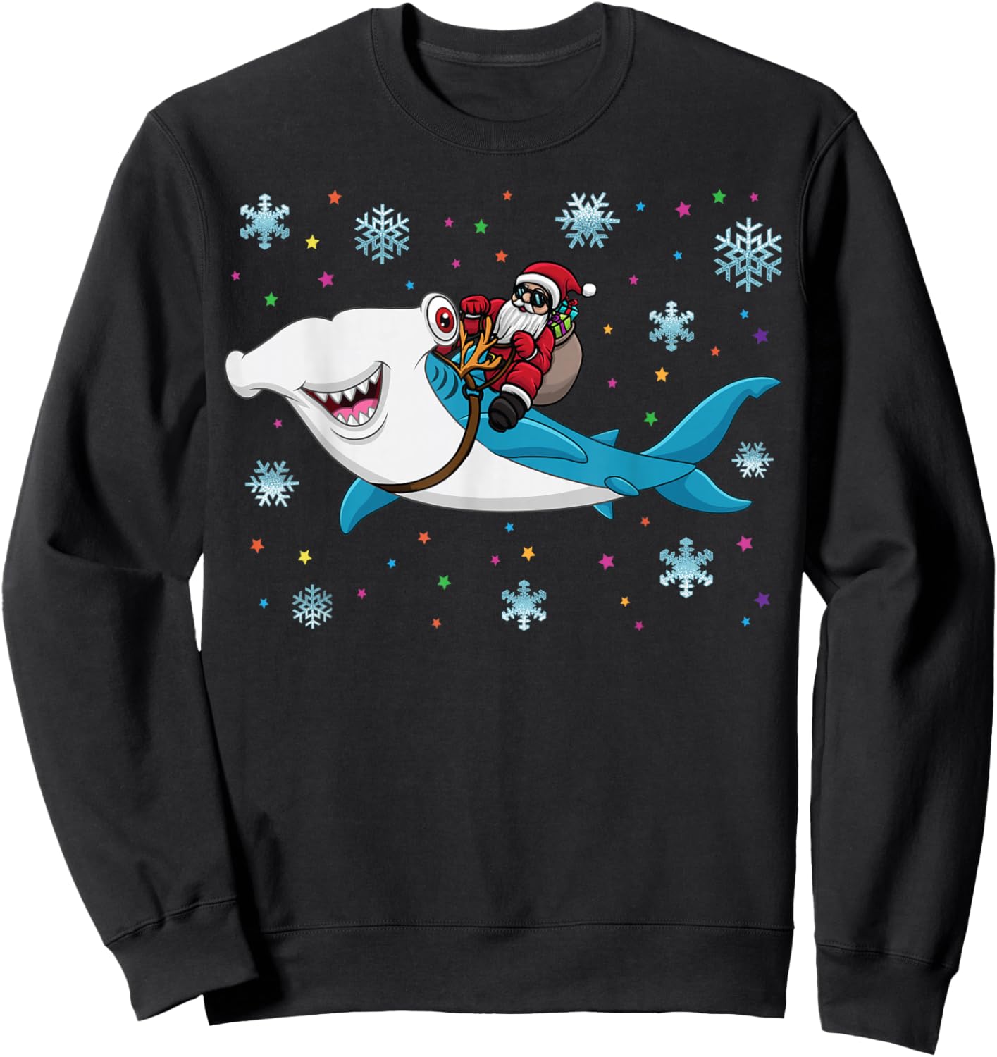 Santa Riding Hammerhead Shark Adorable Kids Boys Christmas Sweatshirt - Sweatshirt | Black
