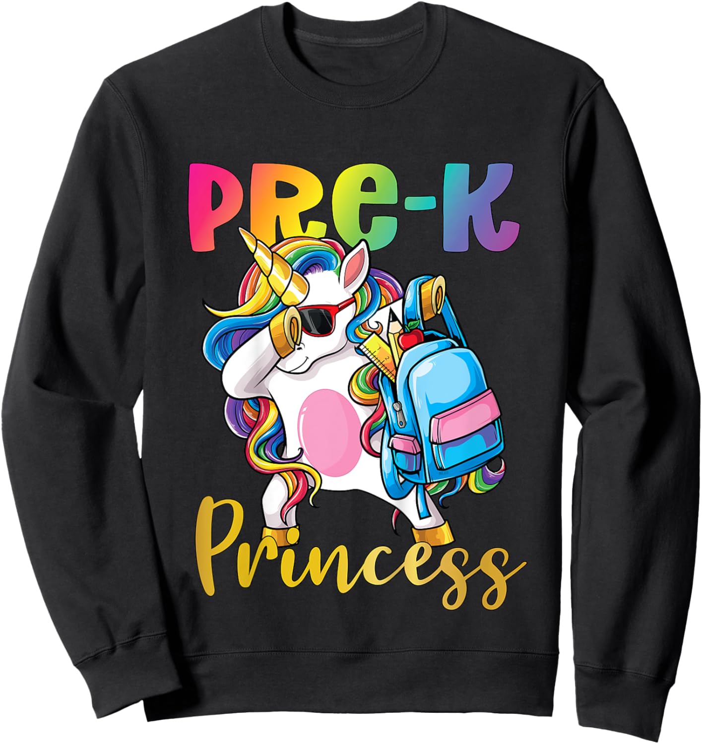 Pre K Princess Dabbing Unicorn Back to School Girls Sweatshirt - Sweatshirt | Black