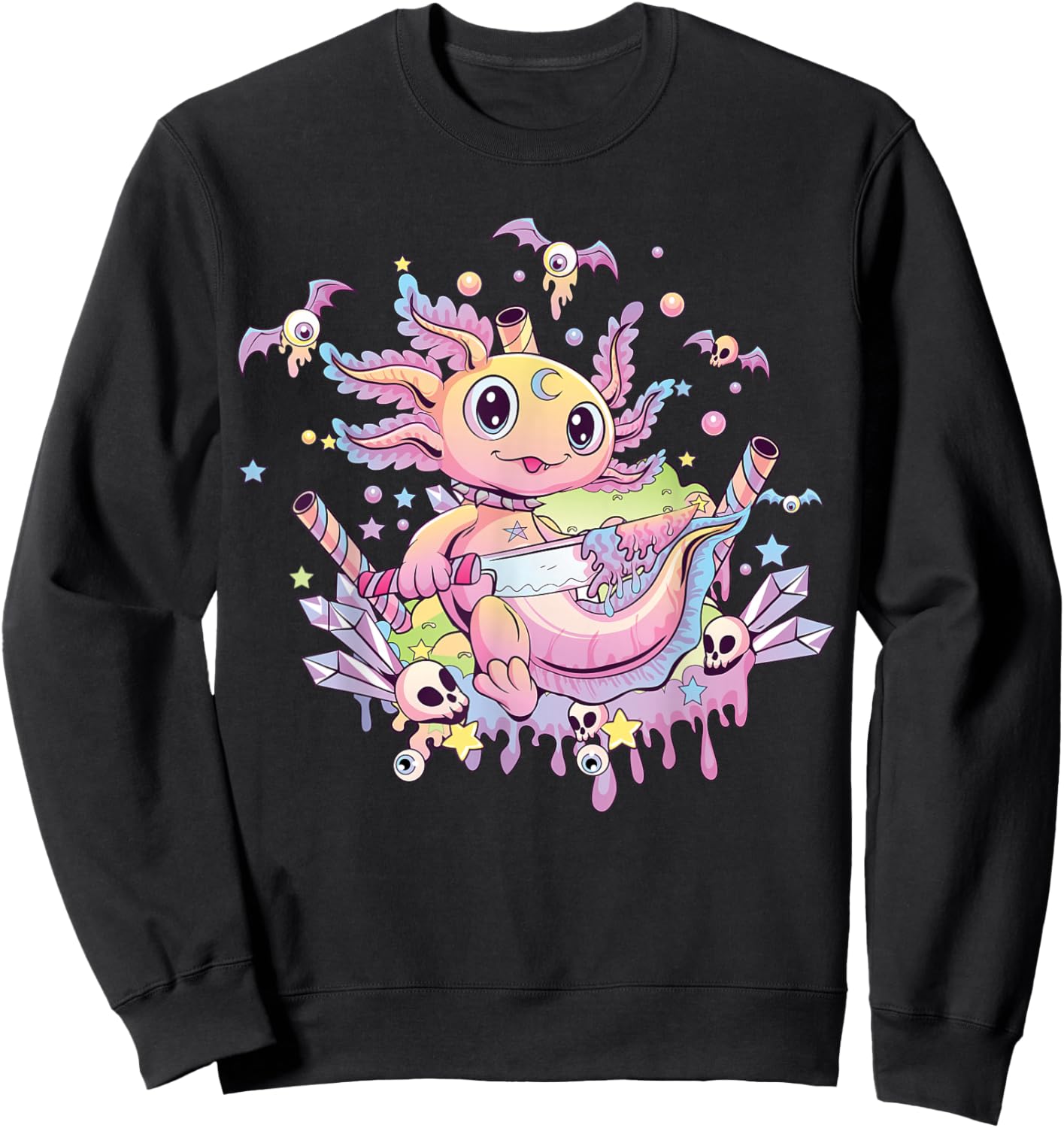 Pastel Goth Cute Creepy Axolotl Gothic Kawaii Menhera Sweatshirt - Sweatshirt | Black